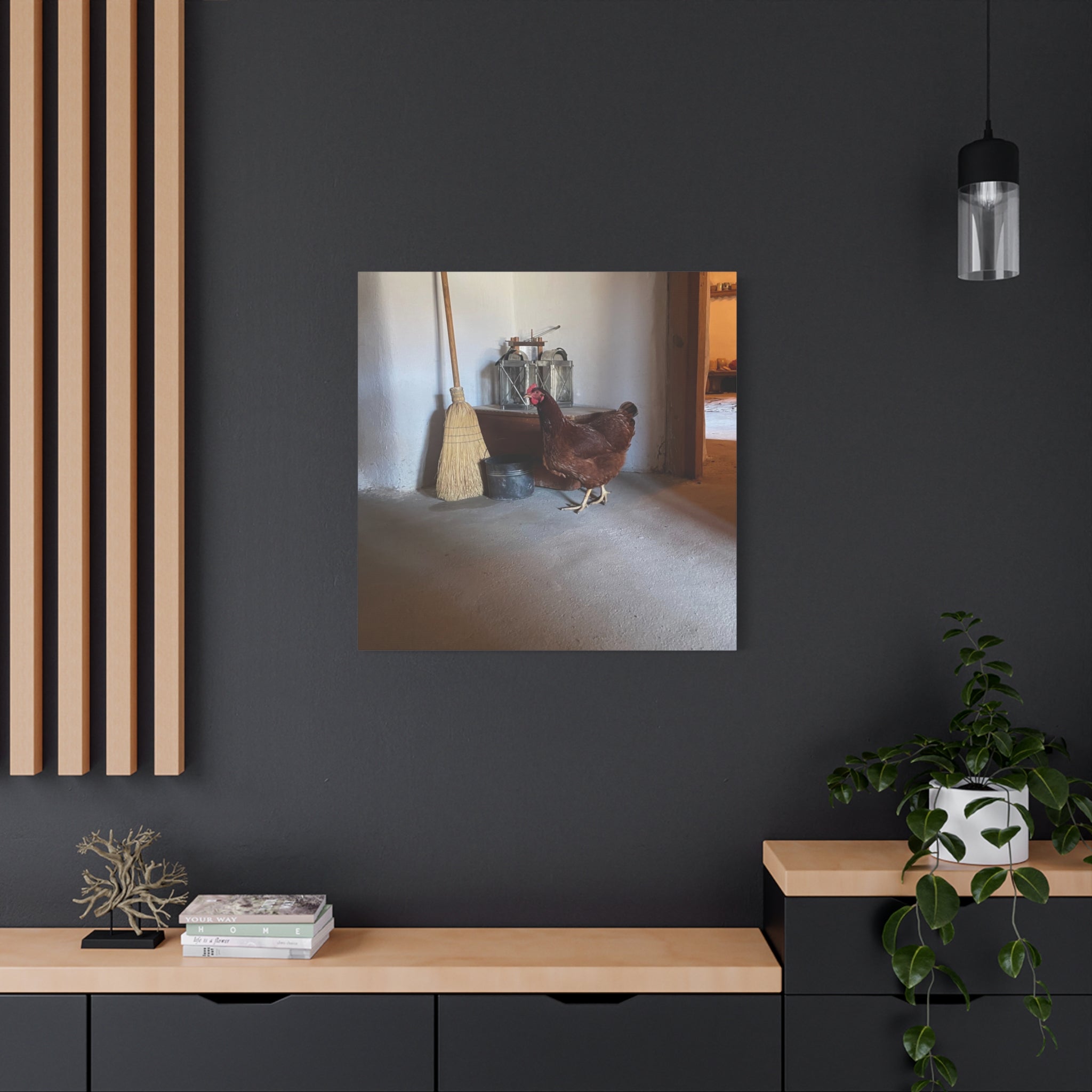 Farmhouse Chicken Canvas Print - Rustic Hen Matte Stretched Wall Art