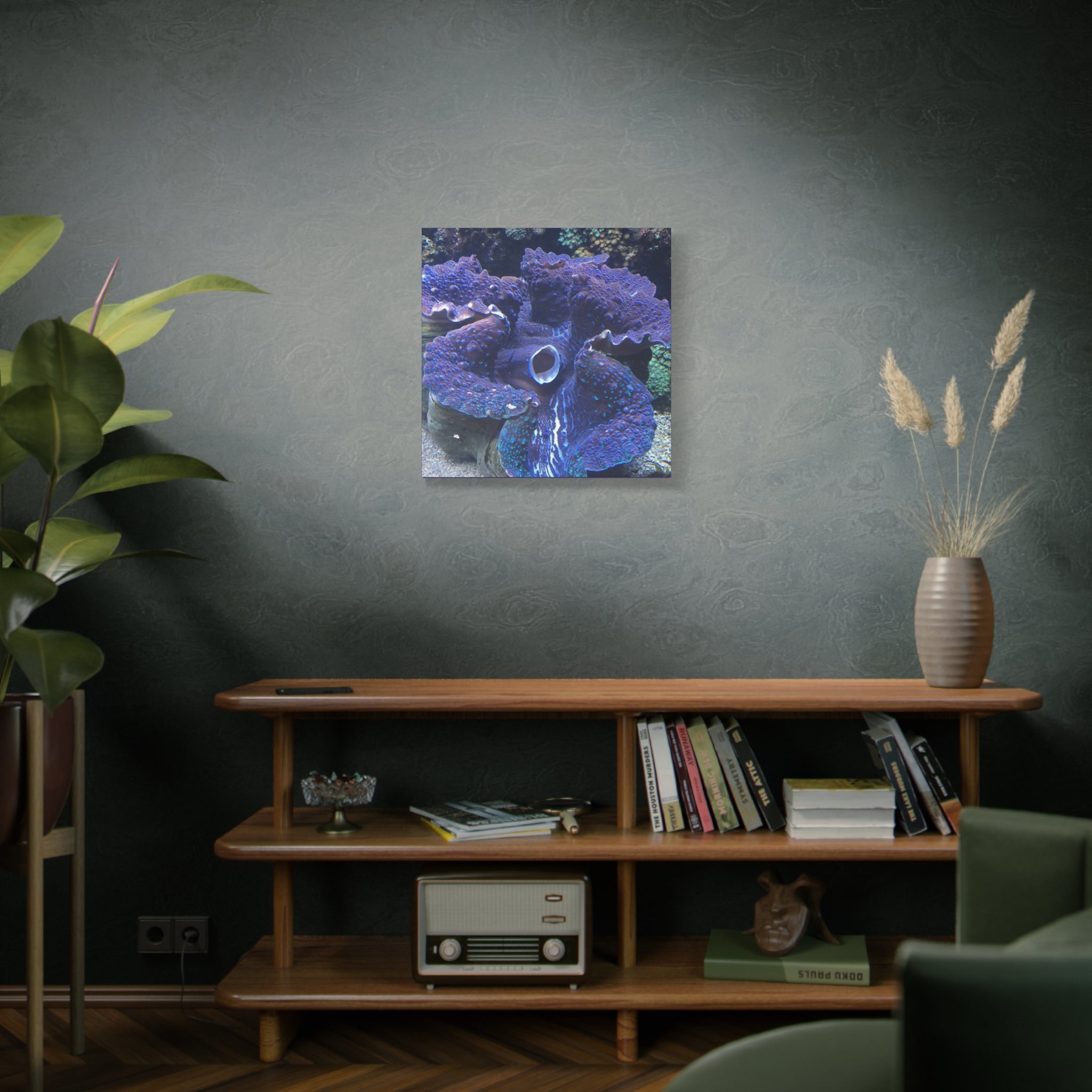 Blue Tridacna Clam Matte Canvas Print — Vibrant Ocean Coral Wall Art