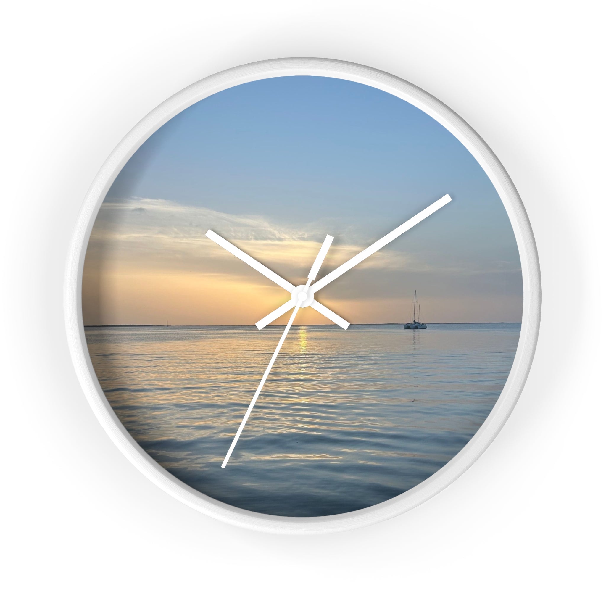 Sunset Sail Wall Clock — Coastal Sunset Seascape Home Decor