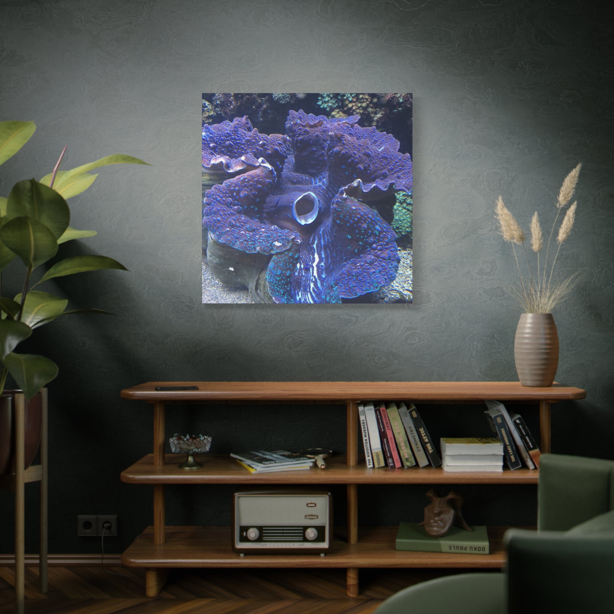 Blue Tridacna Clam Matte Canvas Print — Vibrant Ocean Coral Wall Art