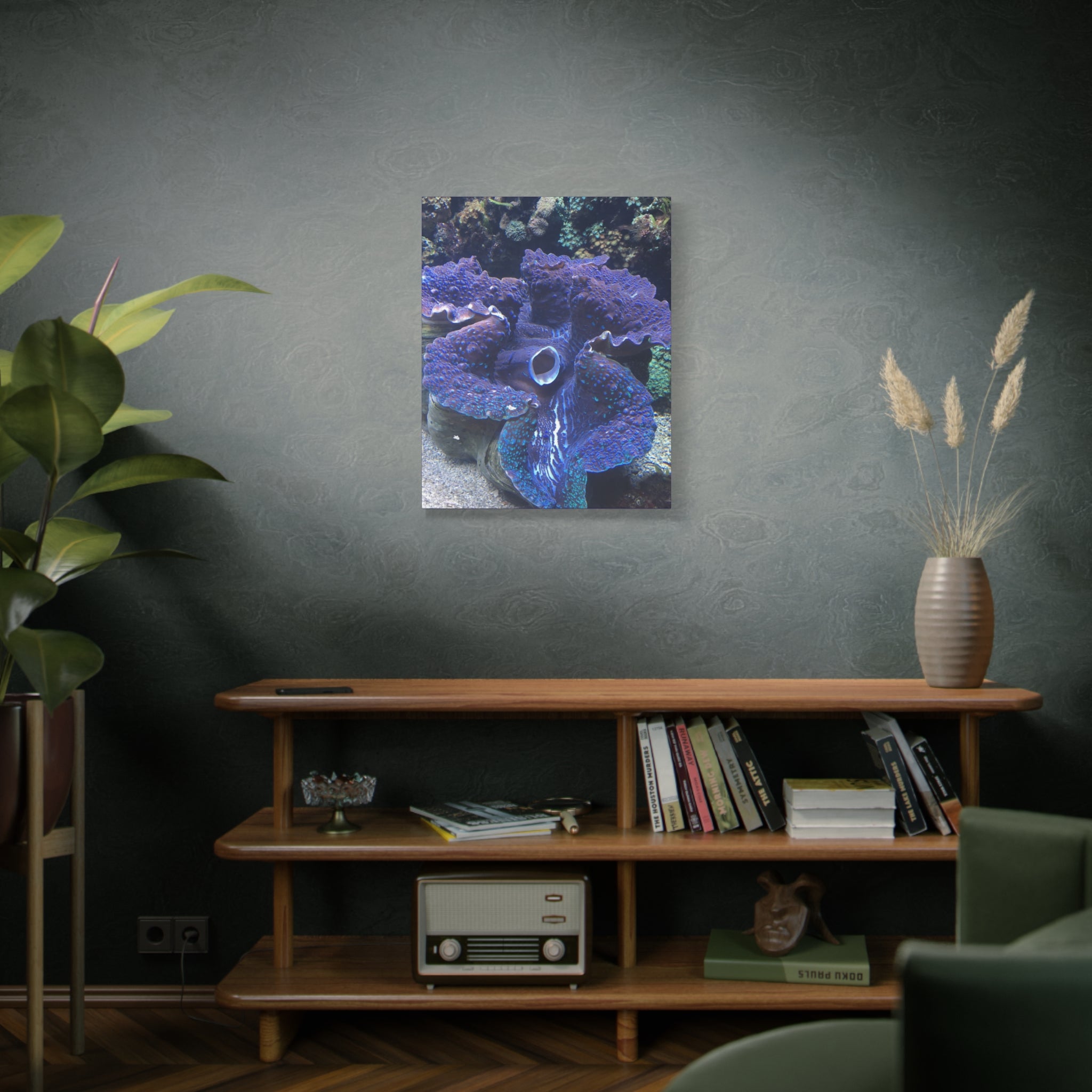 Blue Tridacna Clam Matte Canvas Print — Vibrant Ocean Coral Wall Art