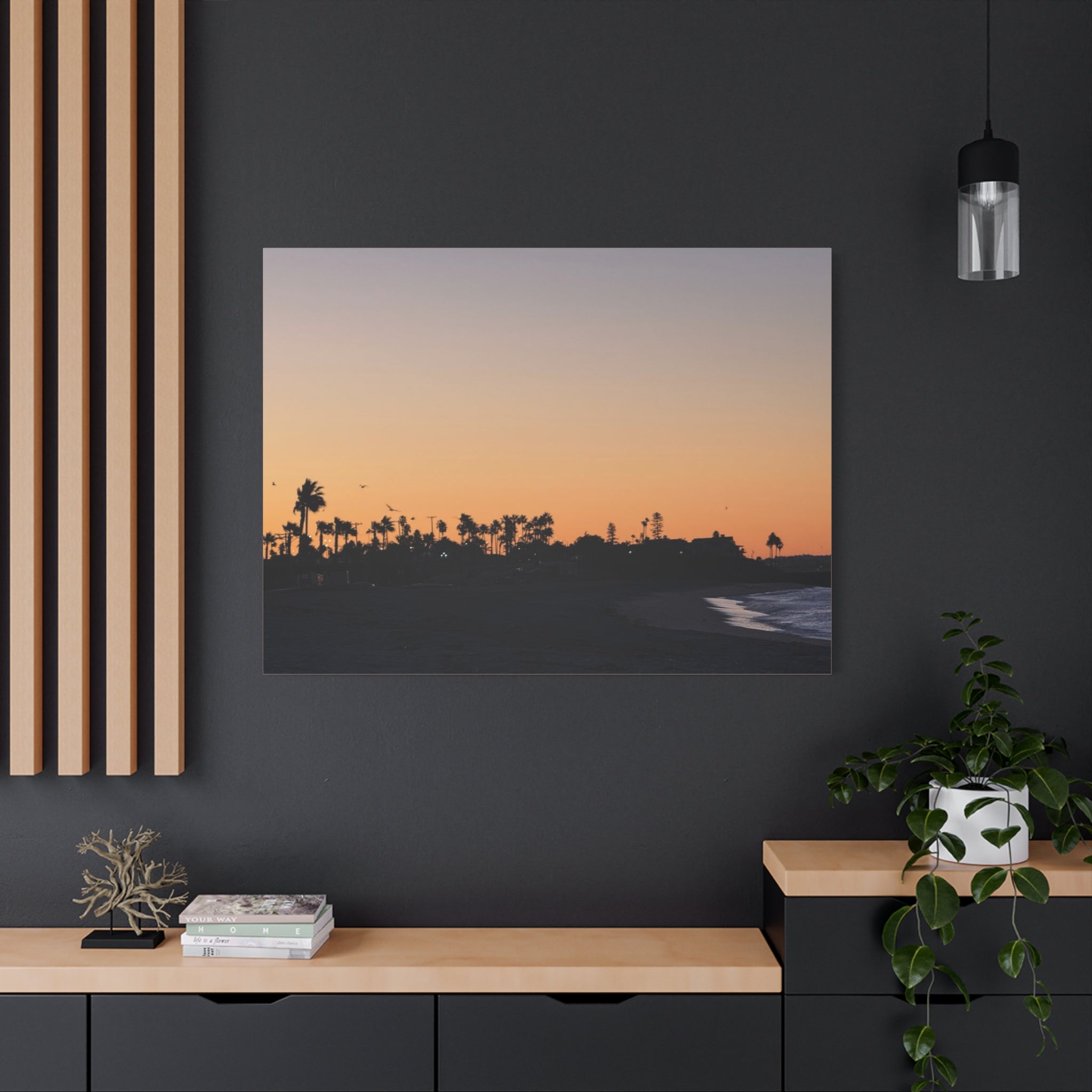 Sunset Beach Silhouette Matte Canvas Print
