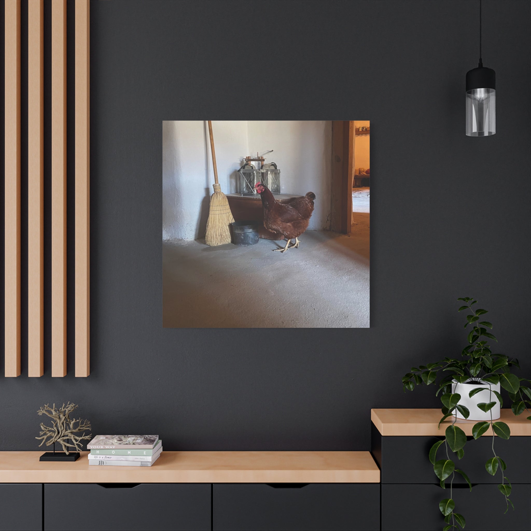 Farmhouse Chicken Canvas Print - Rustic Hen Matte Stretched Wall Art