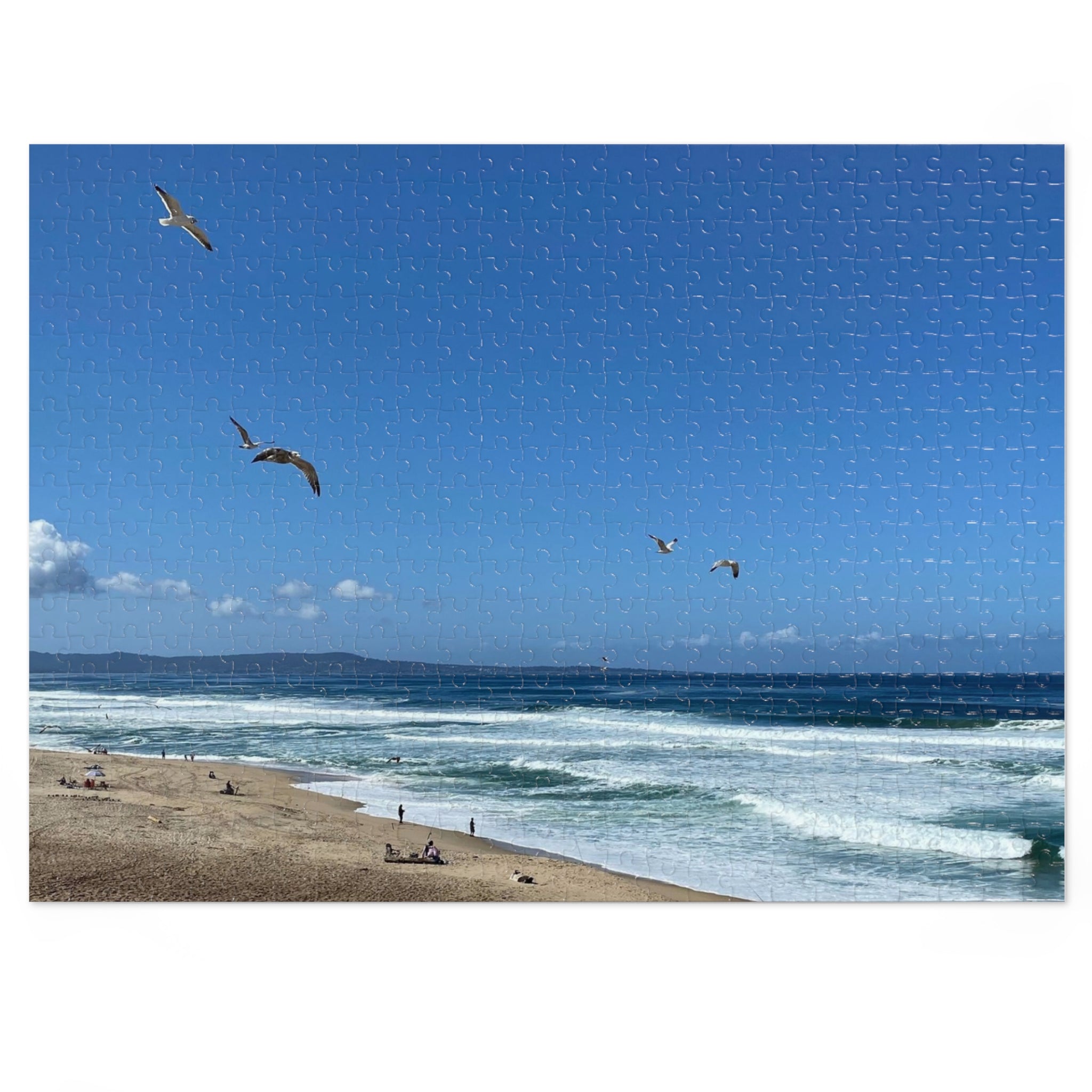 Seagulls Over Beach Jigsaw Puzzle with Tin — Coastal Relaxation Gift