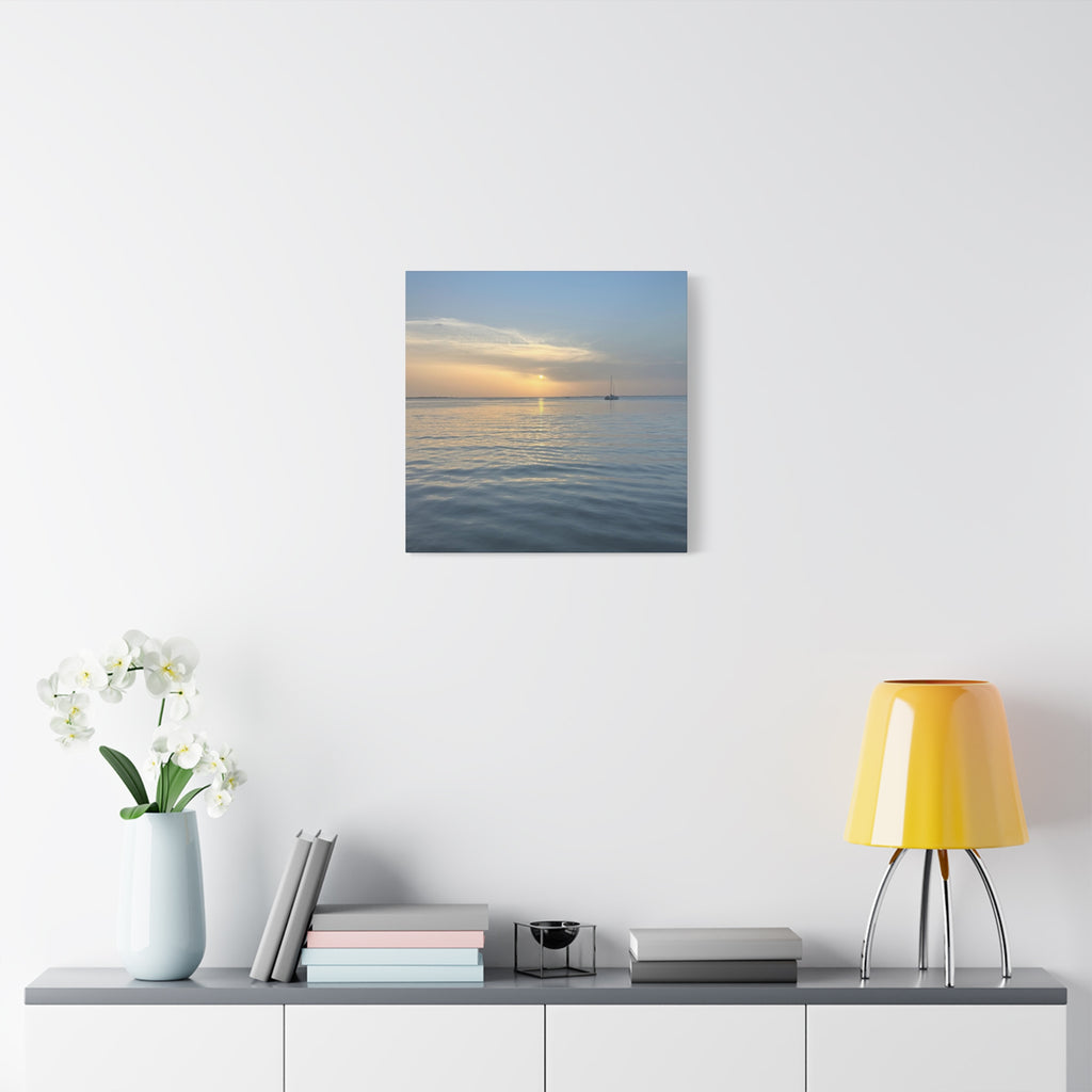 Sunset Sail Matte Canvas Print — Tranquil Ocean Wall Art, Stretched 1.25"
