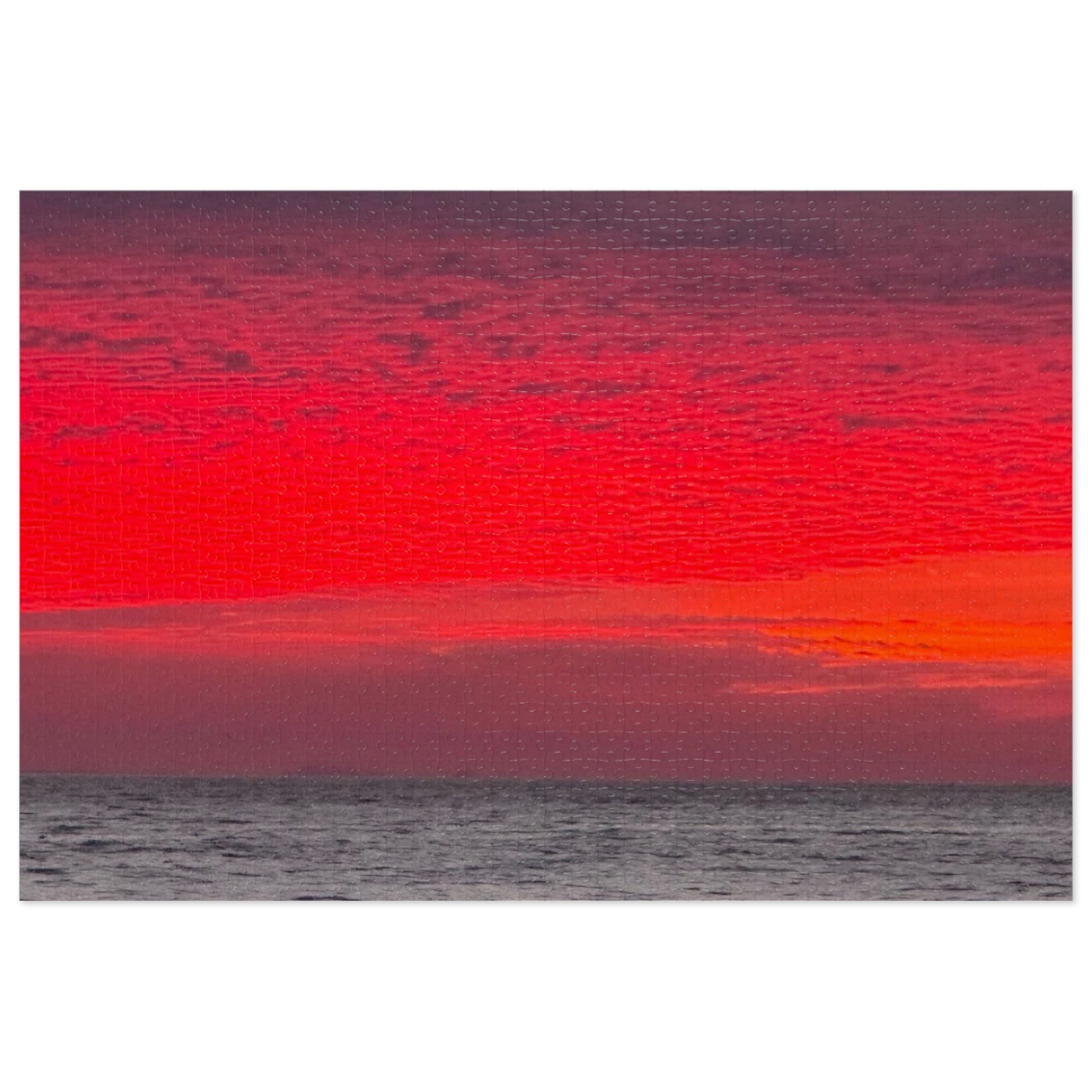 Sunset Horizon Jigsaw with Tin – Red Ocean Seascape Puzzle