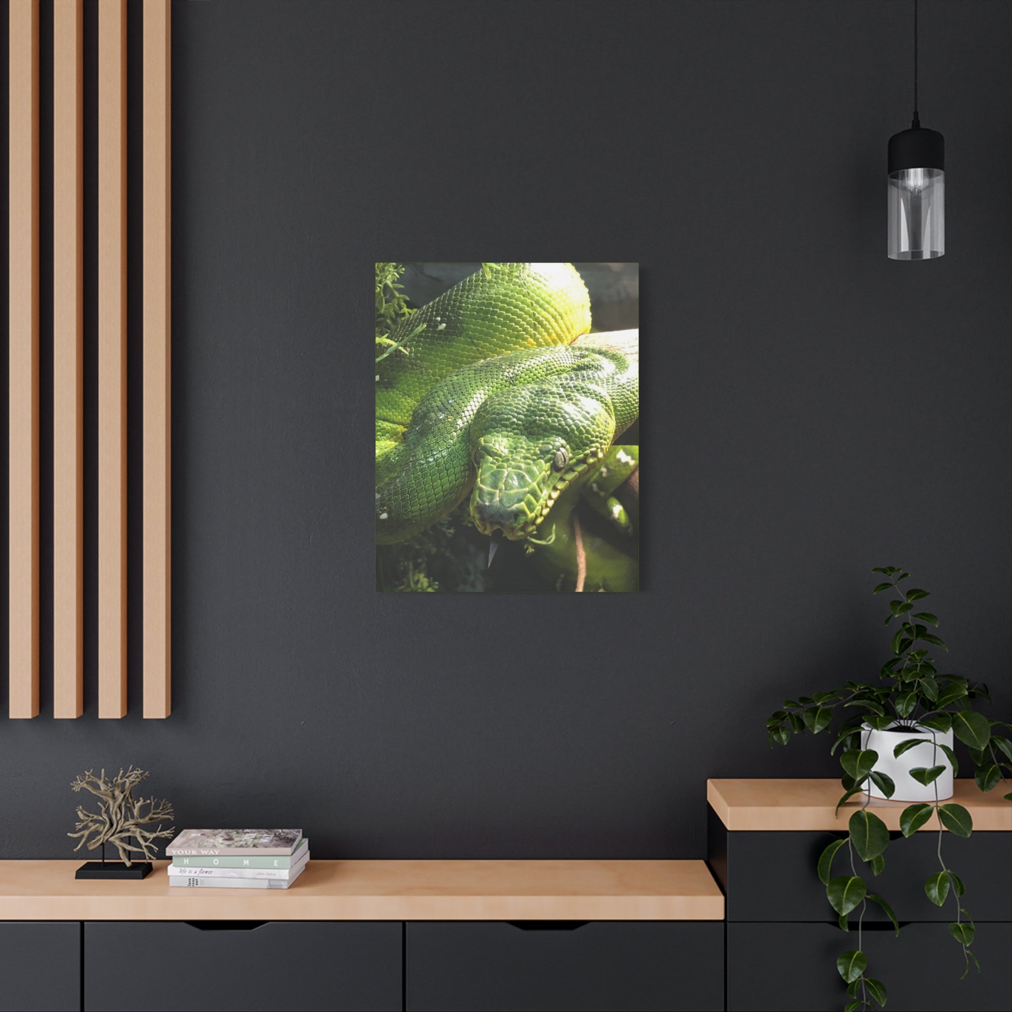 Green Tree Python Canvas Print — Tropical Snake Wall Art (Matte Stretched)