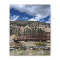 Mountain Bridge Matte Canvas Print — Scenic River & Sky Wall Art