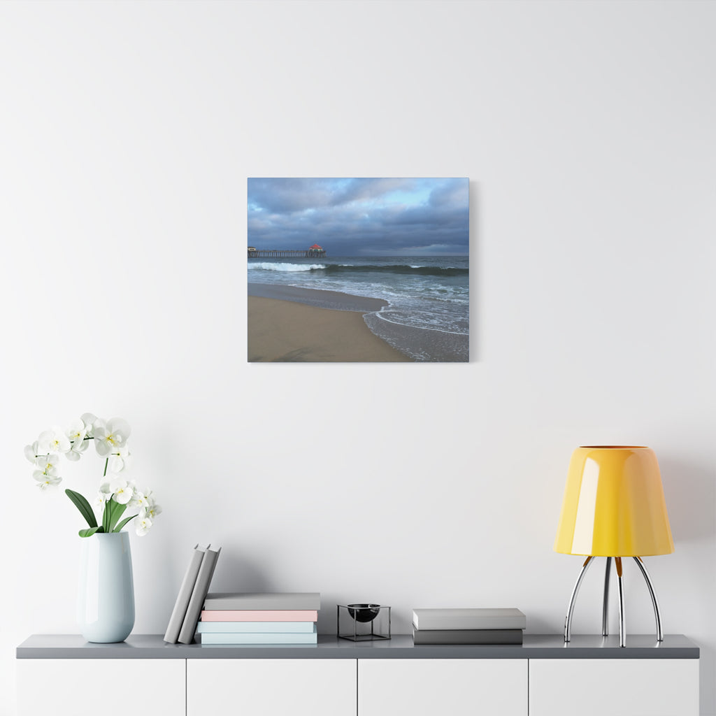 Ocean Pier Beach Canvas Print — Moody Seascape Matte Stretched Wall Art