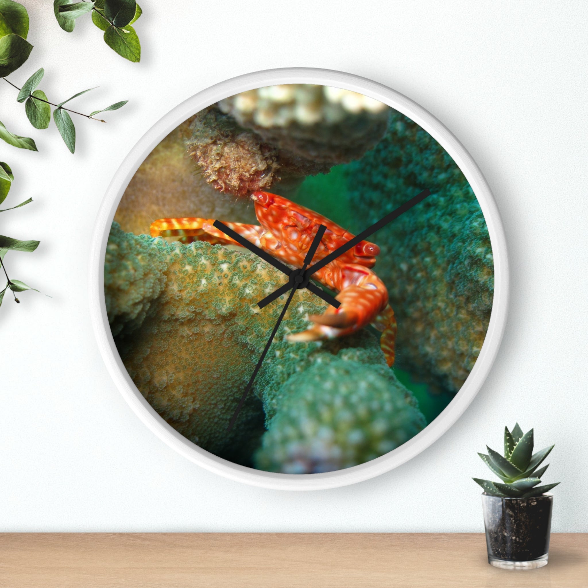 Coral Reef Crab Wall Clock — Vibrant Underwater Ocean Decor