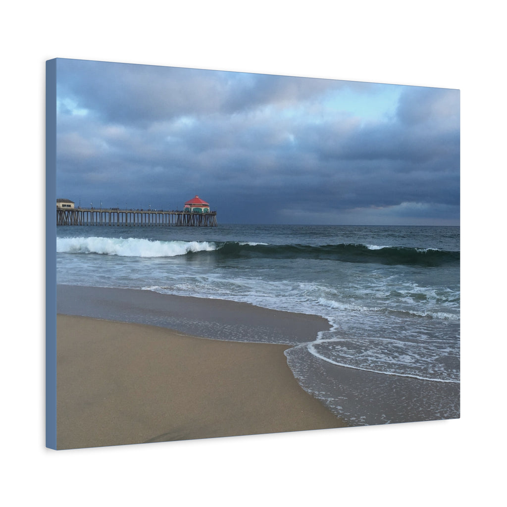 Ocean Pier Beach Canvas Print — Moody Seascape Matte Stretched Wall Art