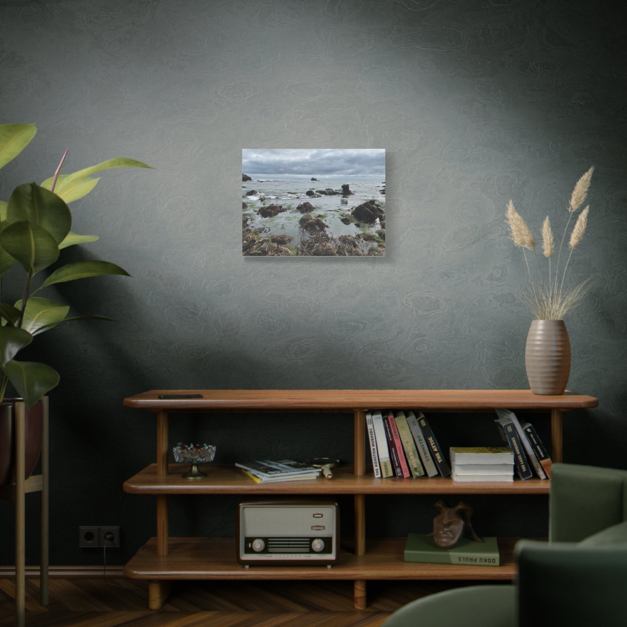 Coastal Tidepool Canvas Wall Art – Moody Gray Seashore Matte Stretched Canvas