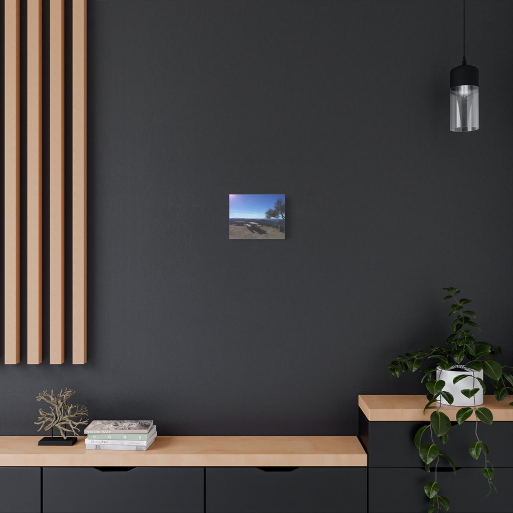 Sunlit Picnic Overlook Matte Canvas Print — Scenic Mountain View Wall Art