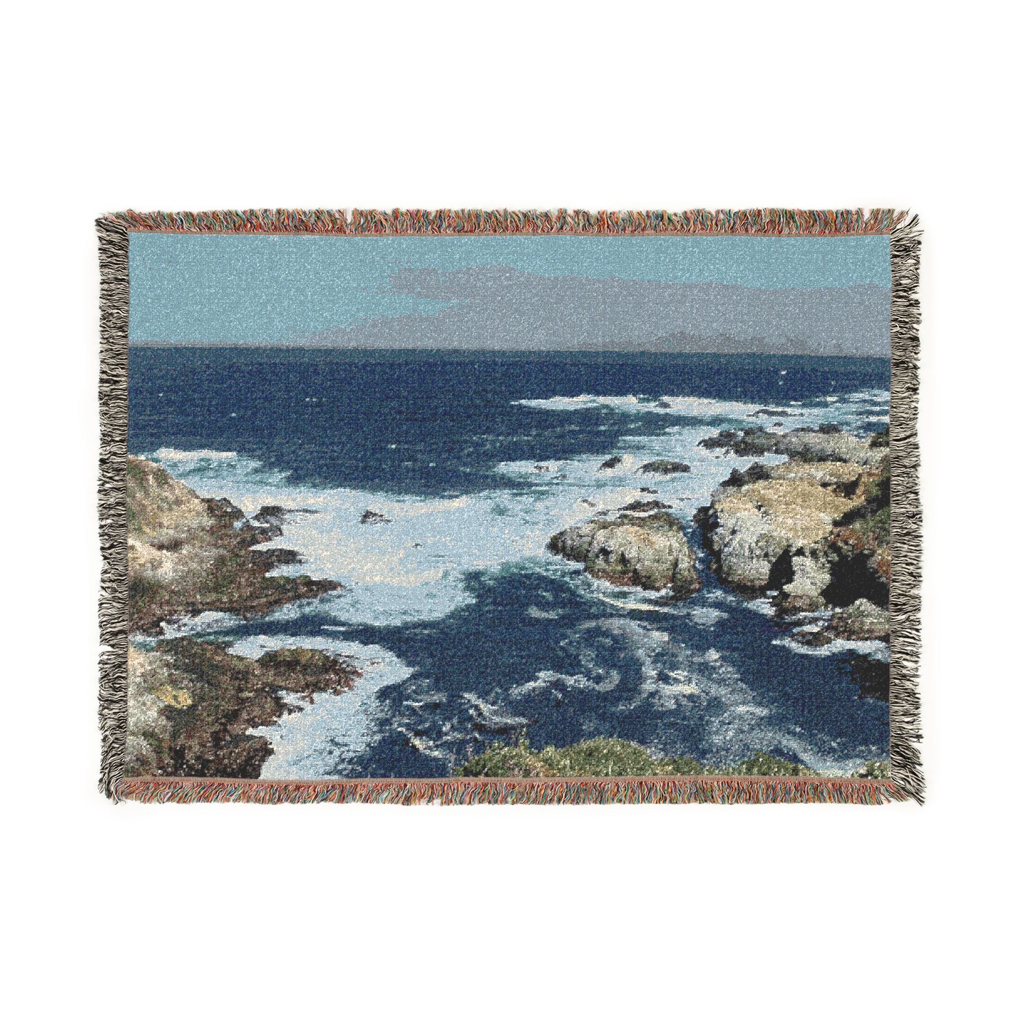 Coastal Ocean Waves Woven Blanket — Seaside Tapestry Throw