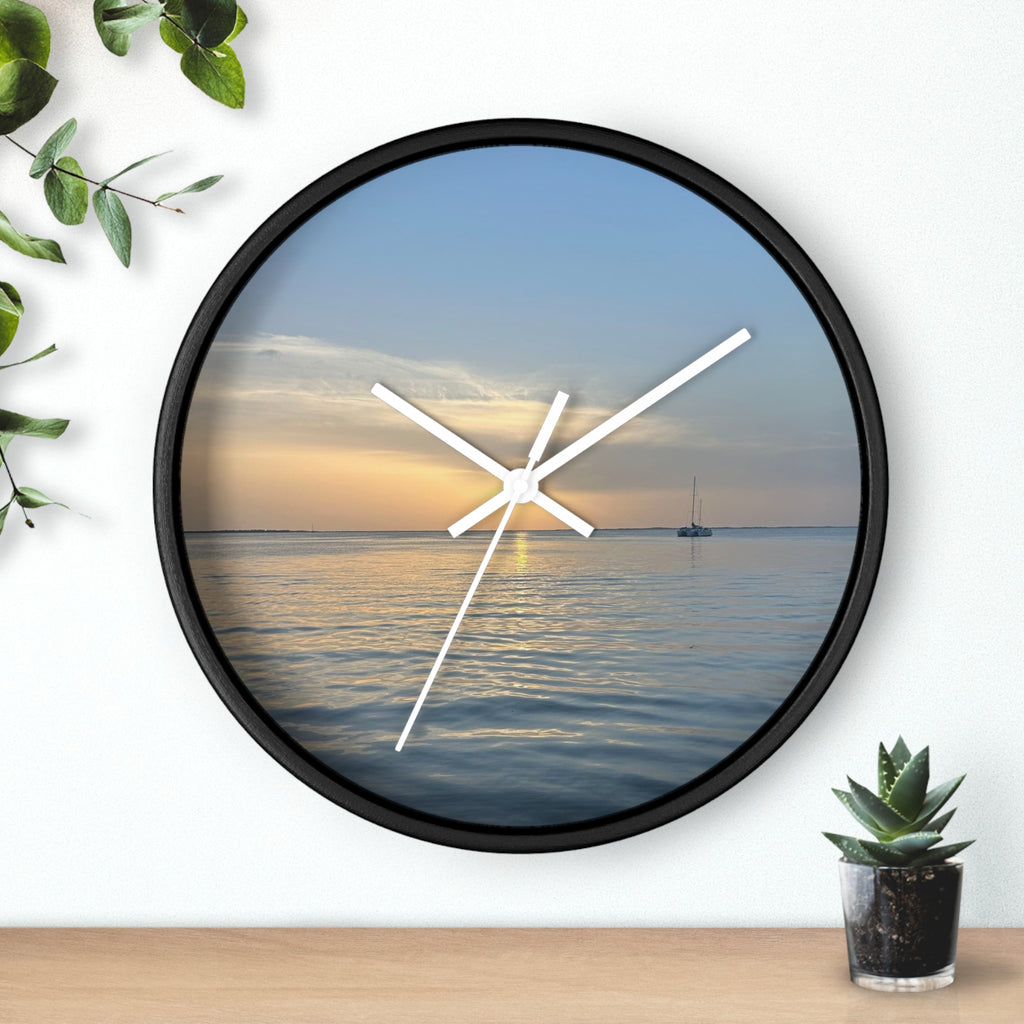 Sunset Sail Wall Clock — Coastal Sunset Seascape Home Decor