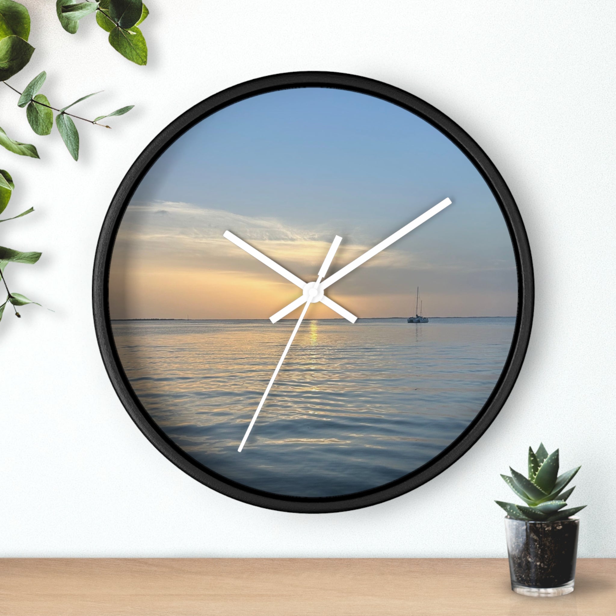 Sunset Sail Wall Clock — Coastal Sunset Seascape Home Decor