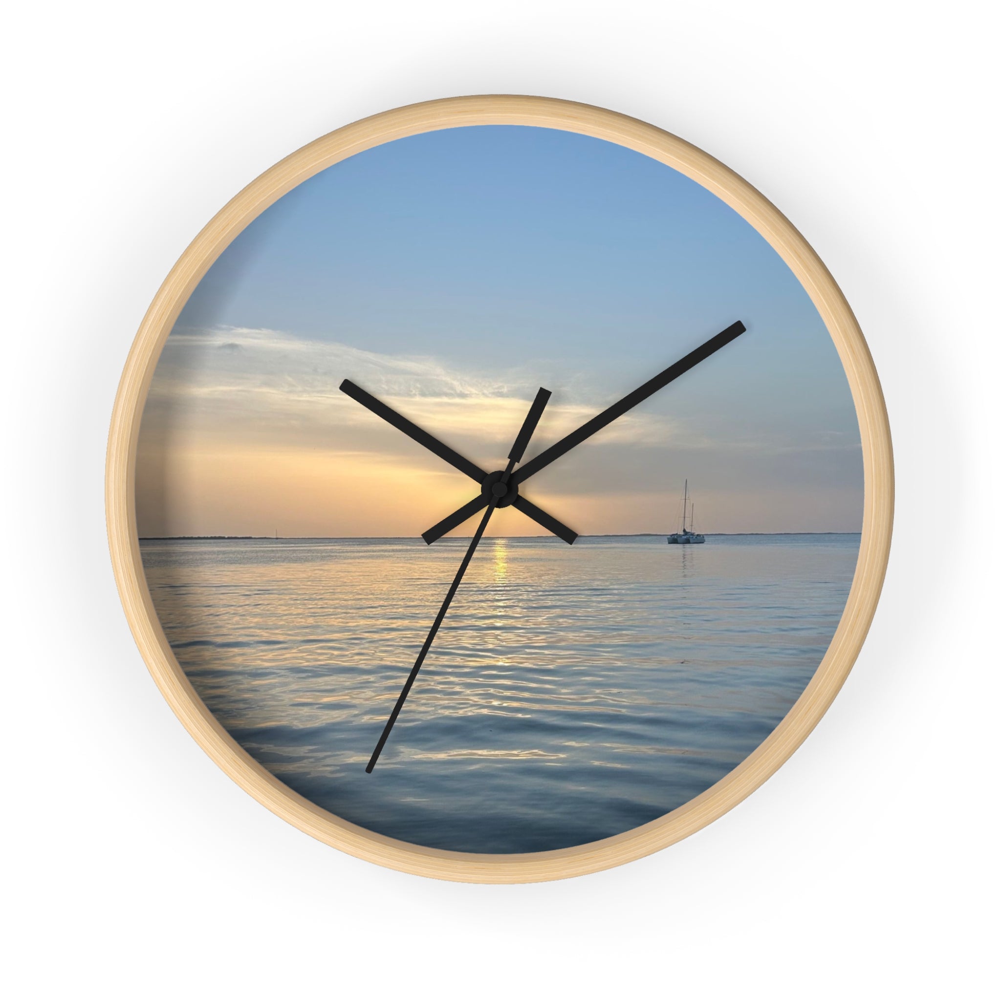 Sunset Sail Wall Clock — Coastal Sunset Seascape Home Decor