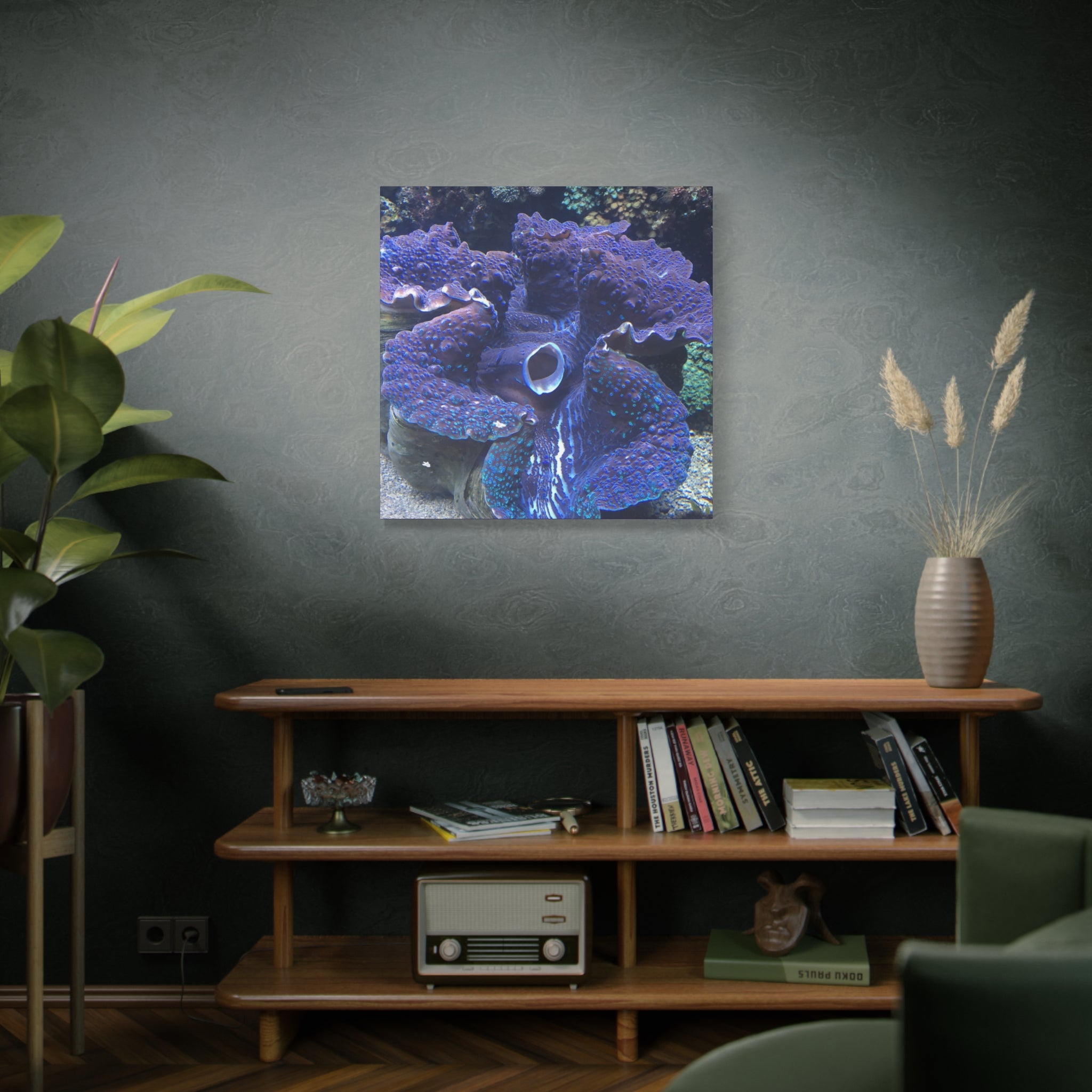 Blue Tridacna Clam Matte Canvas Print — Vibrant Ocean Coral Wall Art