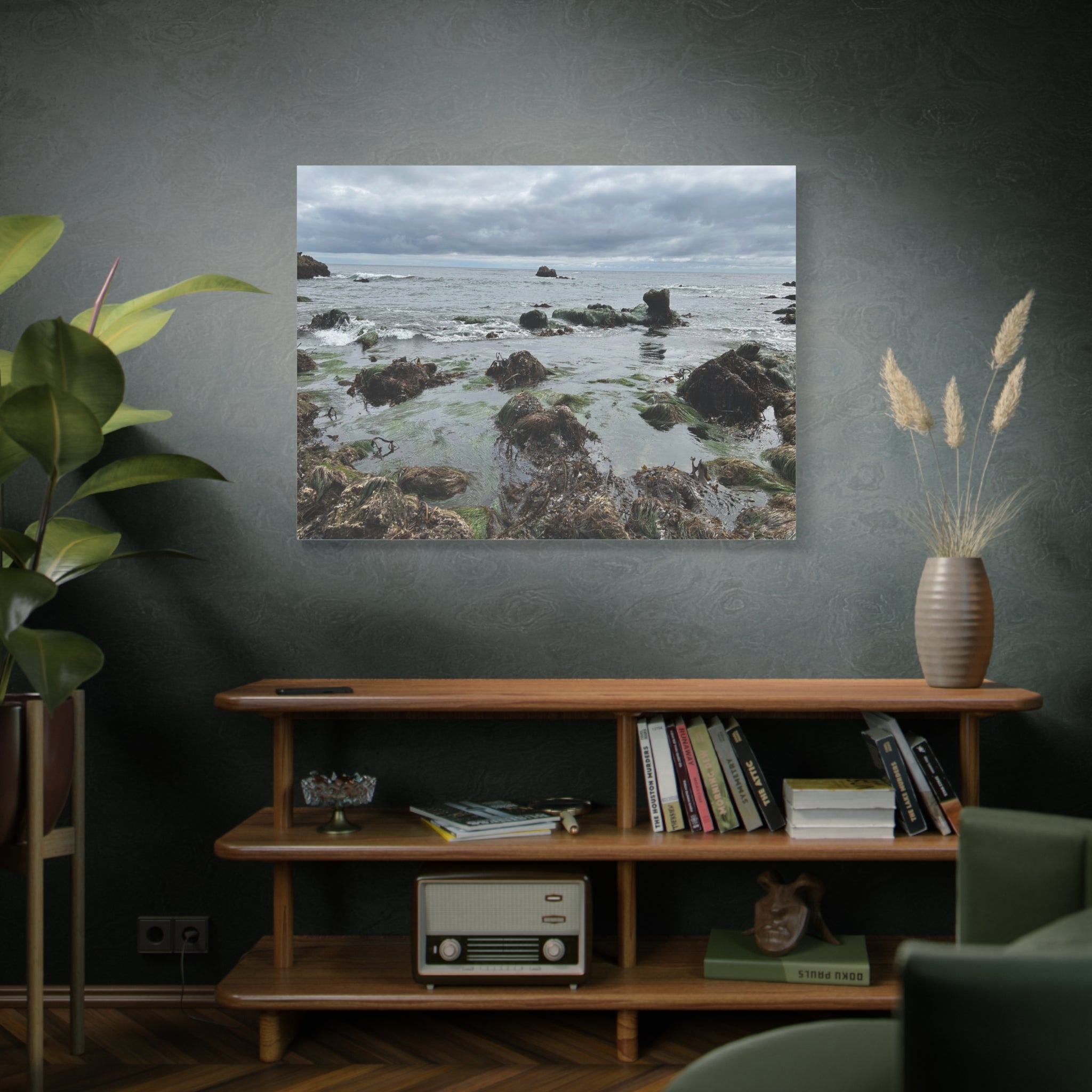Coastal Tidepool Canvas Wall Art – Moody Gray Seashore Matte Stretched Canvas