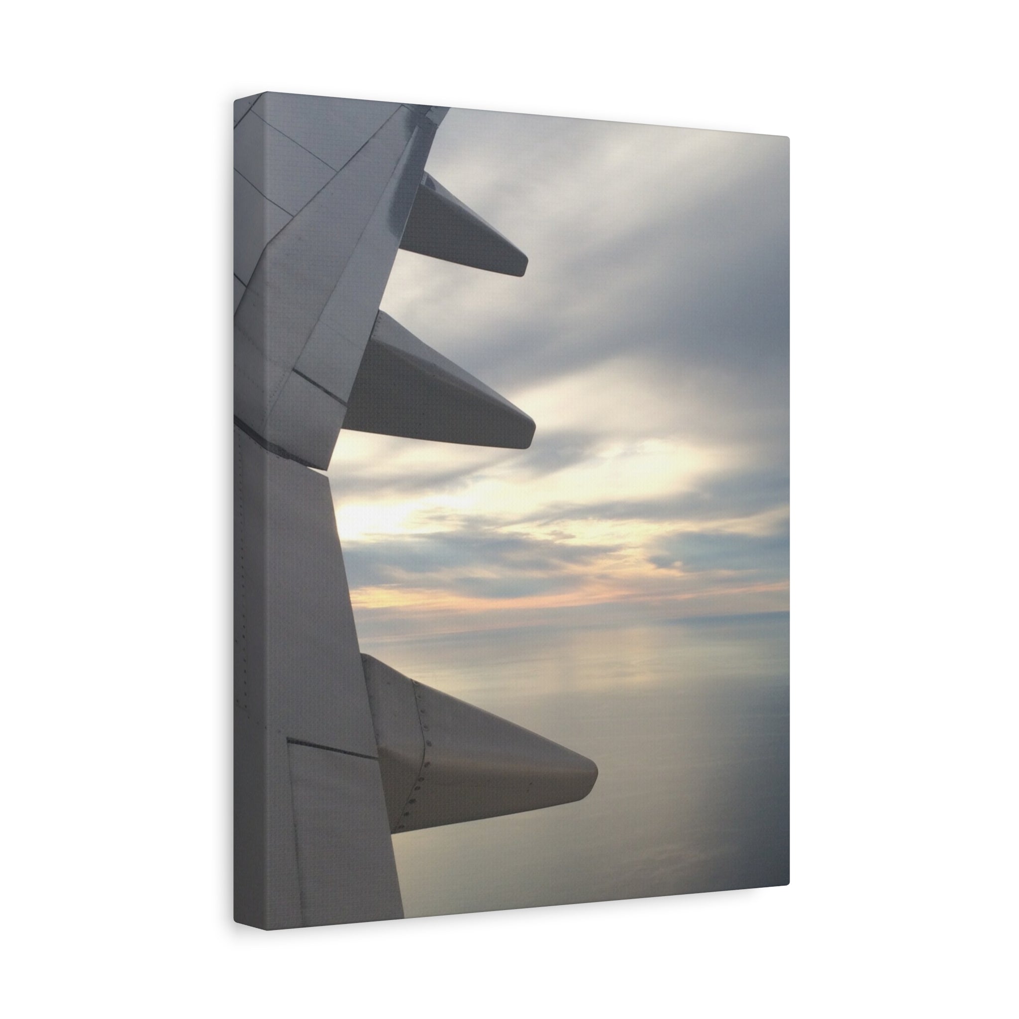 Airplane Wing Sunset Canvas Print — Matte Stretched Wall Art