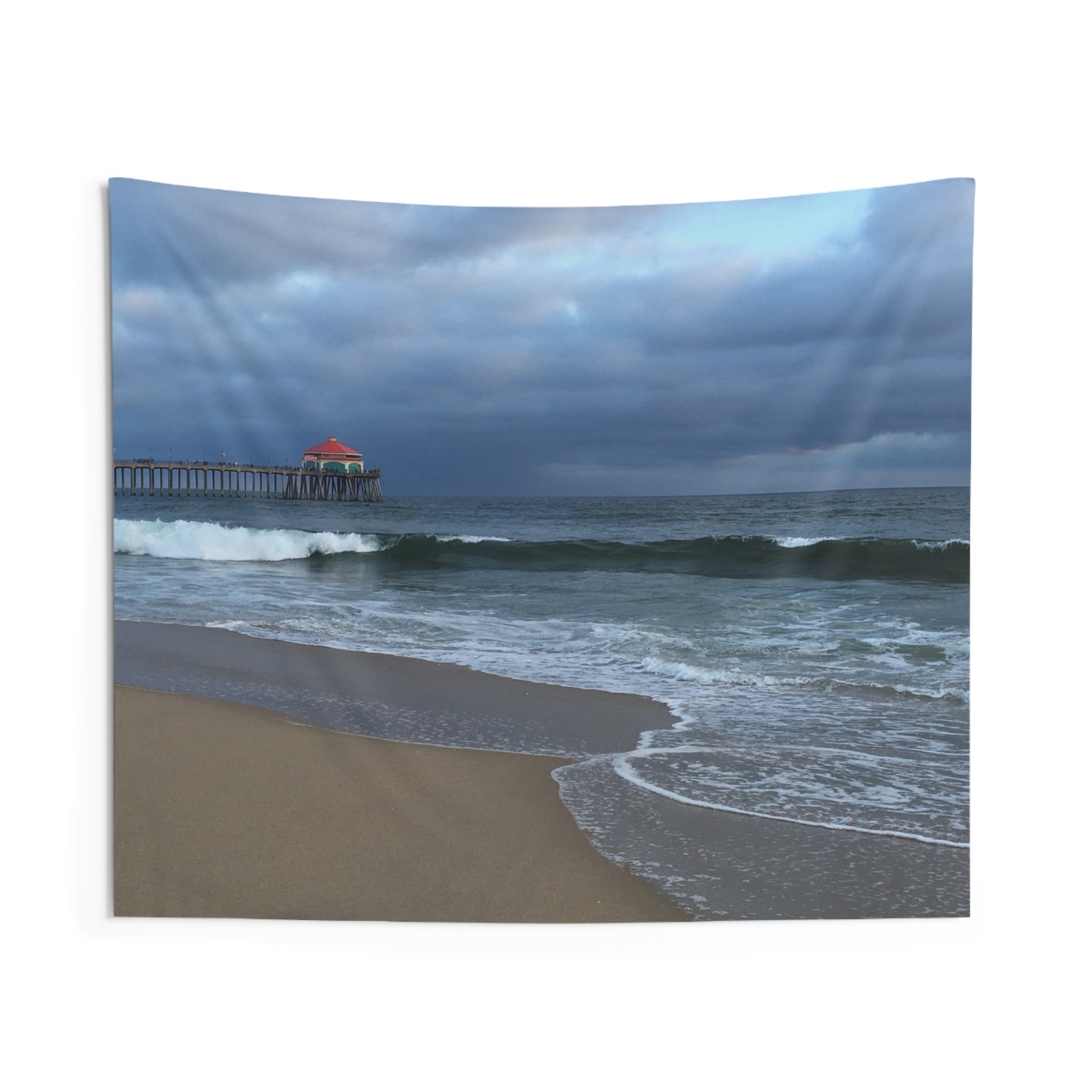 Beach Pier Ocean Tapestry — Moody Seascape Wall Hanging for Coastal Decor
