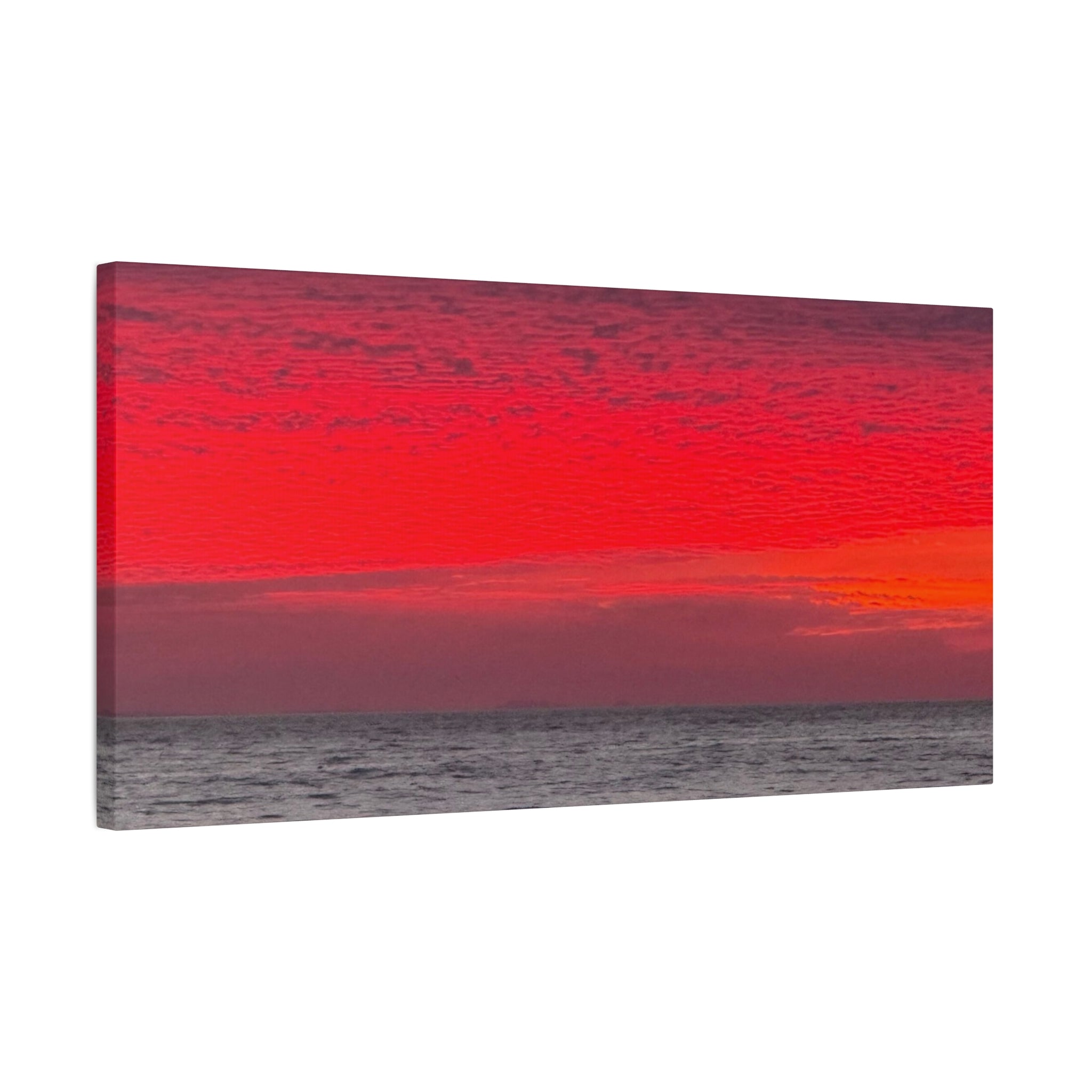 Sunset Horizon Matte Canvas Wall Art — Red Seascape Panorama, Stretched 1.25"