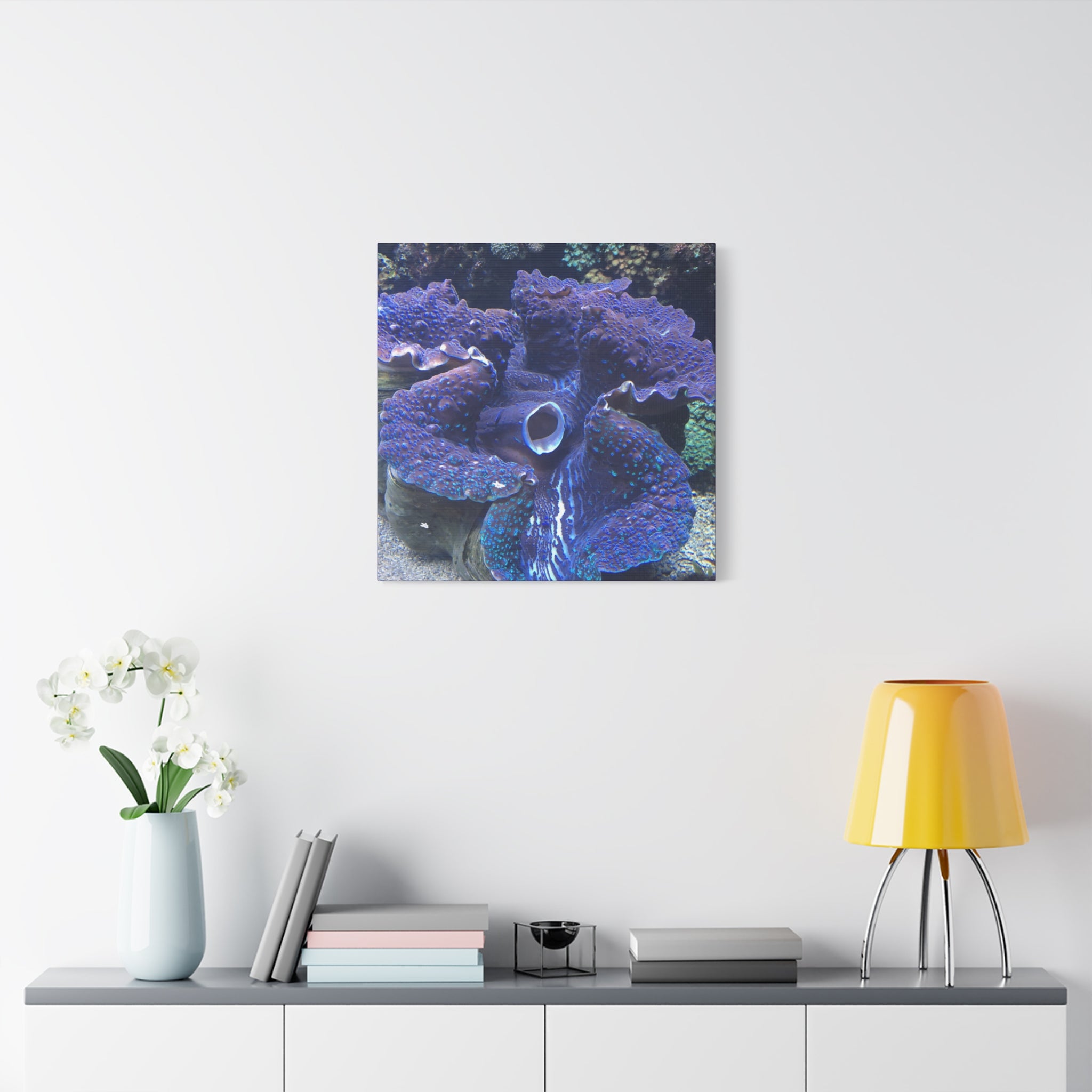 Blue Tridacna Clam Matte Canvas Print — Vibrant Ocean Coral Wall Art
