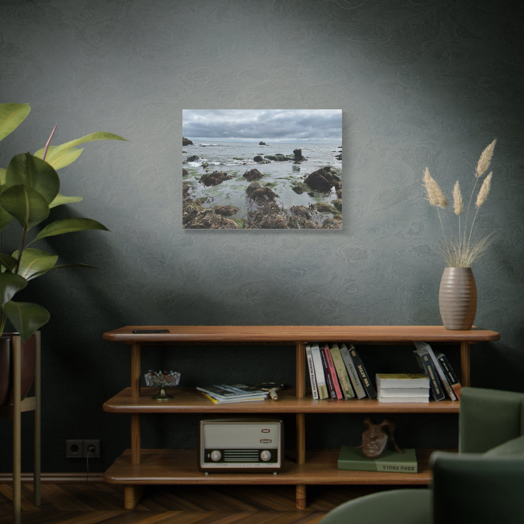 Coastal Tidepool Canvas Wall Art – Moody Gray Seashore Matte Stretched Canvas