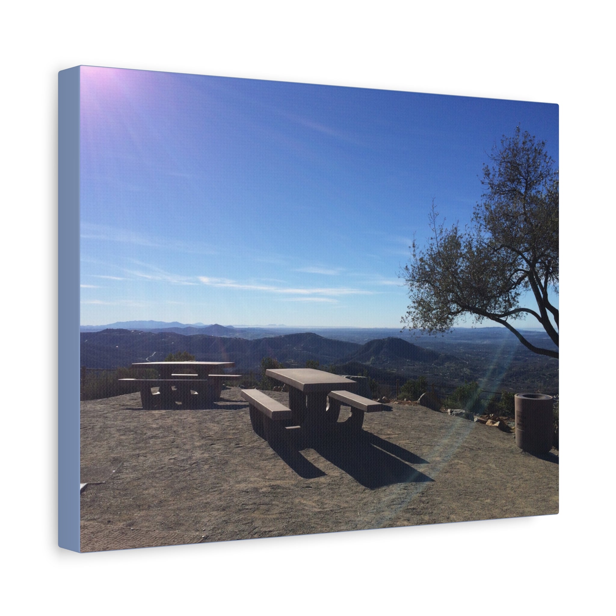 Sunlit Picnic Overlook Matte Canvas Print — Scenic Mountain View Wall Art