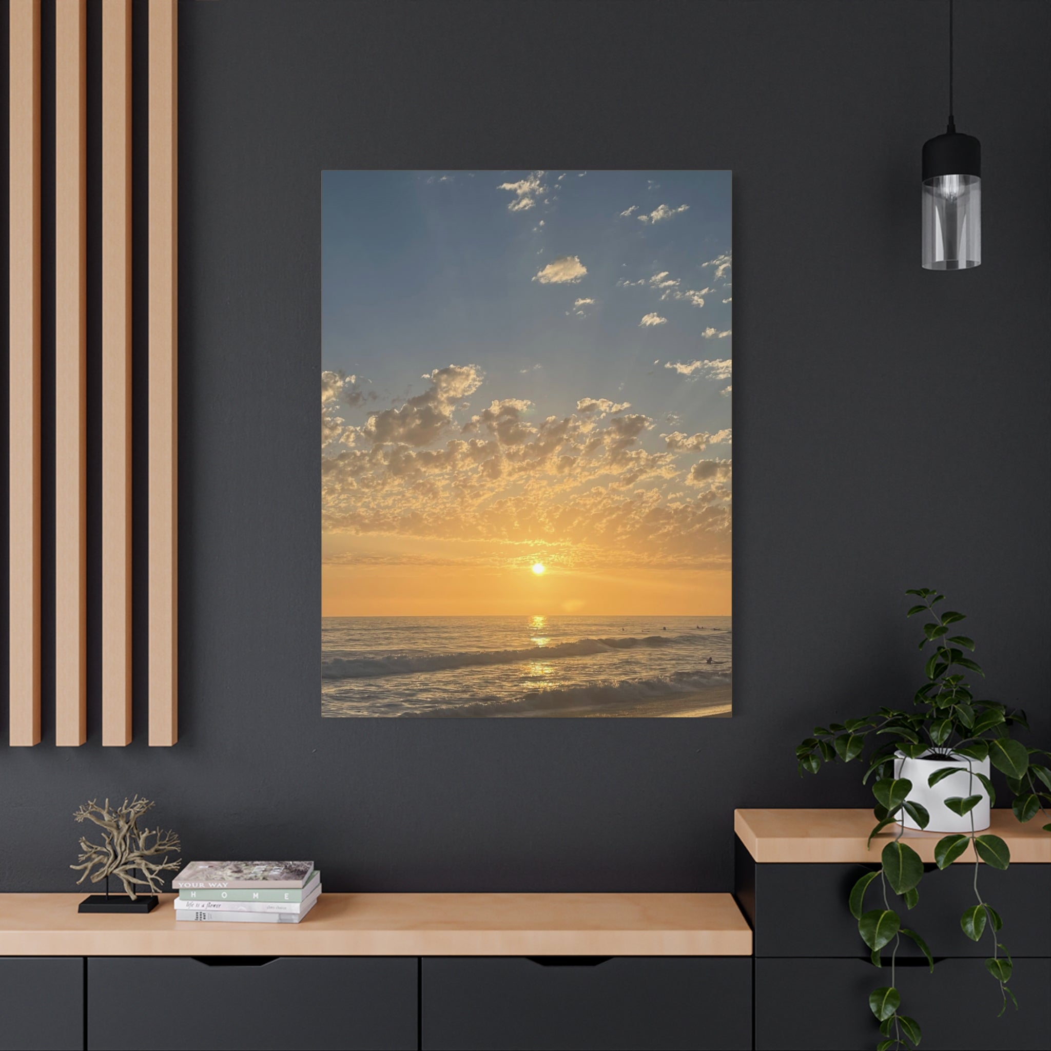 Sunset Over Ocean Matte Canvas Print — Beach Sunrise Wall Art (Stretched 1.25")