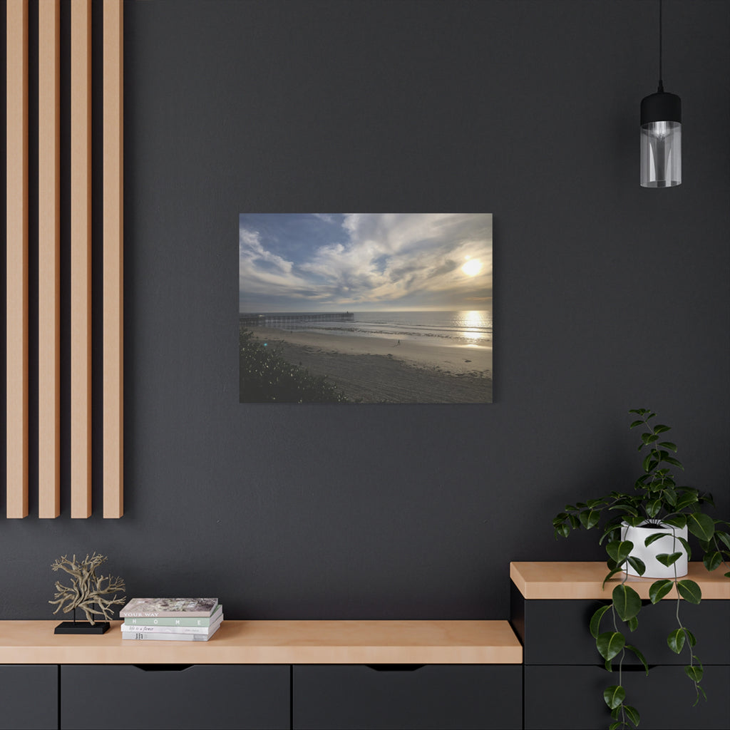 Sunset Pier Beach Canvas Print — Matte Stretched Wall Art