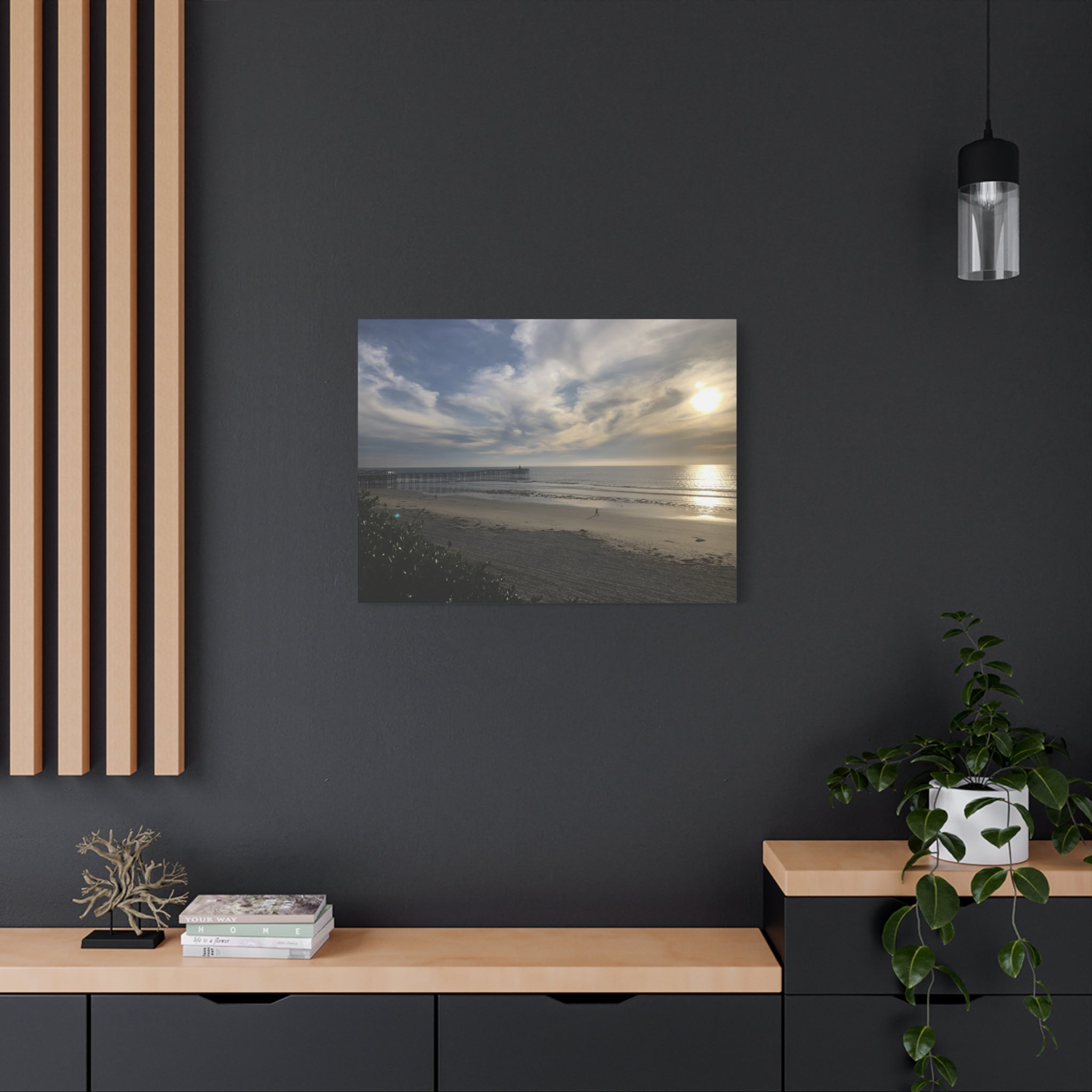 Sunset Pier Beach Canvas Print — Matte Stretched Wall Art