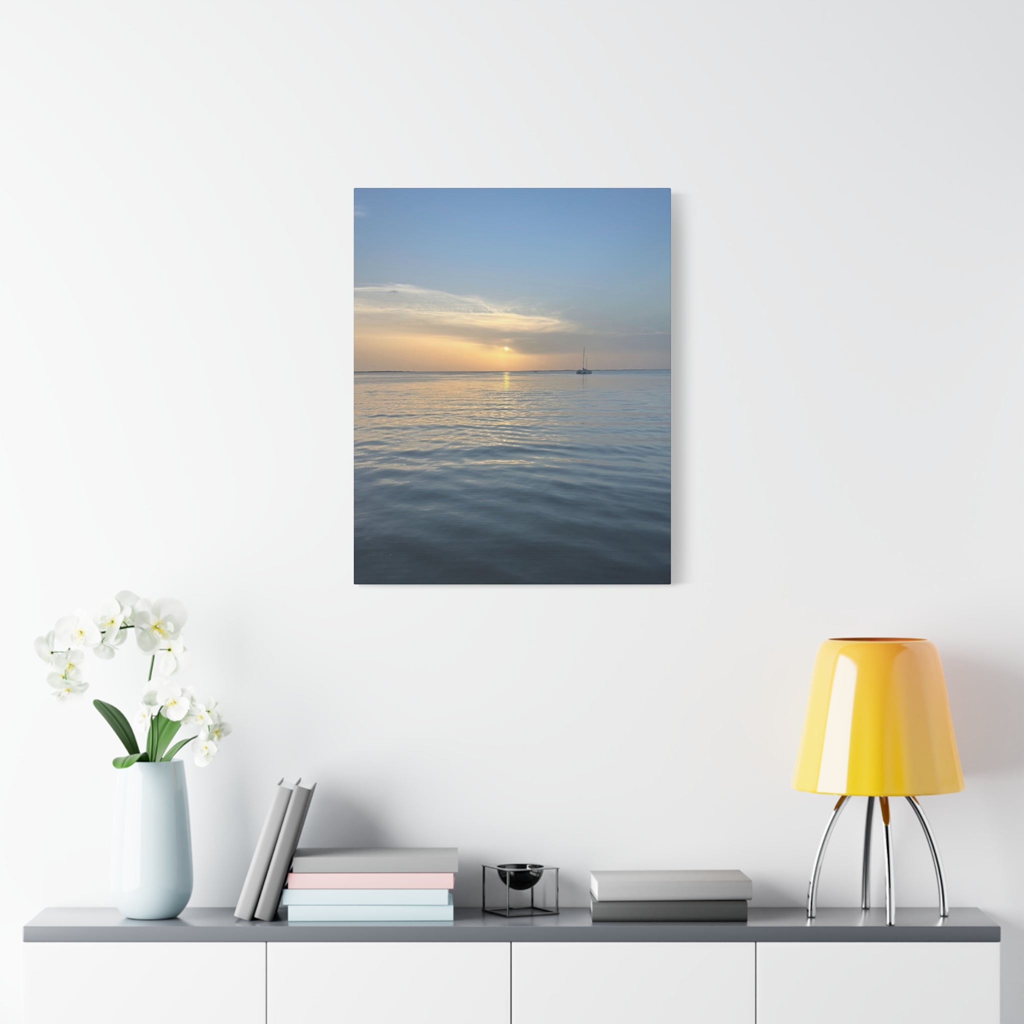 Sunset Sail Matte Canvas Print — Tranquil Ocean Wall Art, Stretched 1.25"