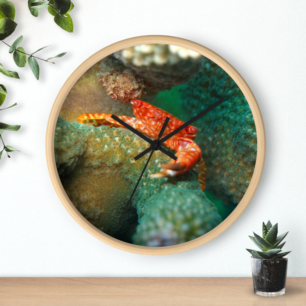 Coral Reef Crab Wall Clock — Vibrant Underwater Ocean Decor