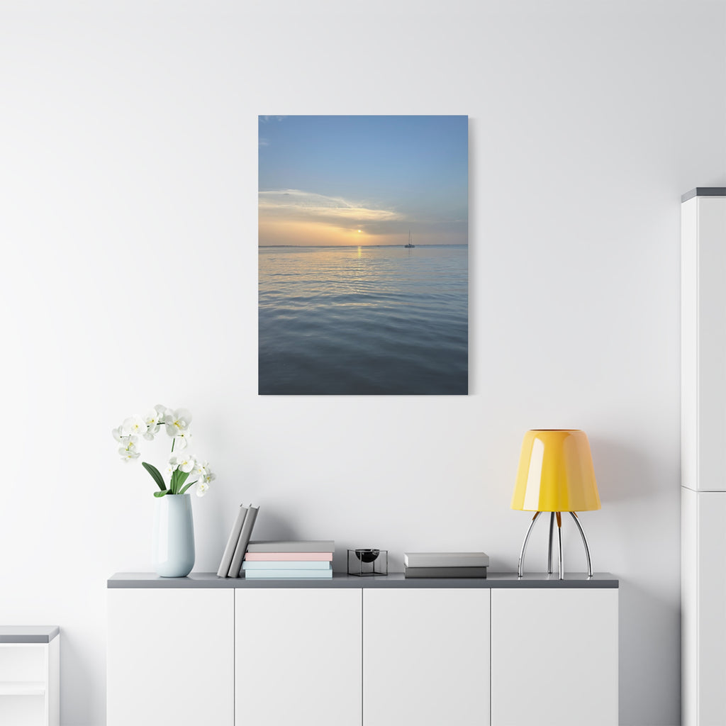 Sunset Sail Matte Canvas Print — Tranquil Ocean Wall Art, Stretched 1.25"