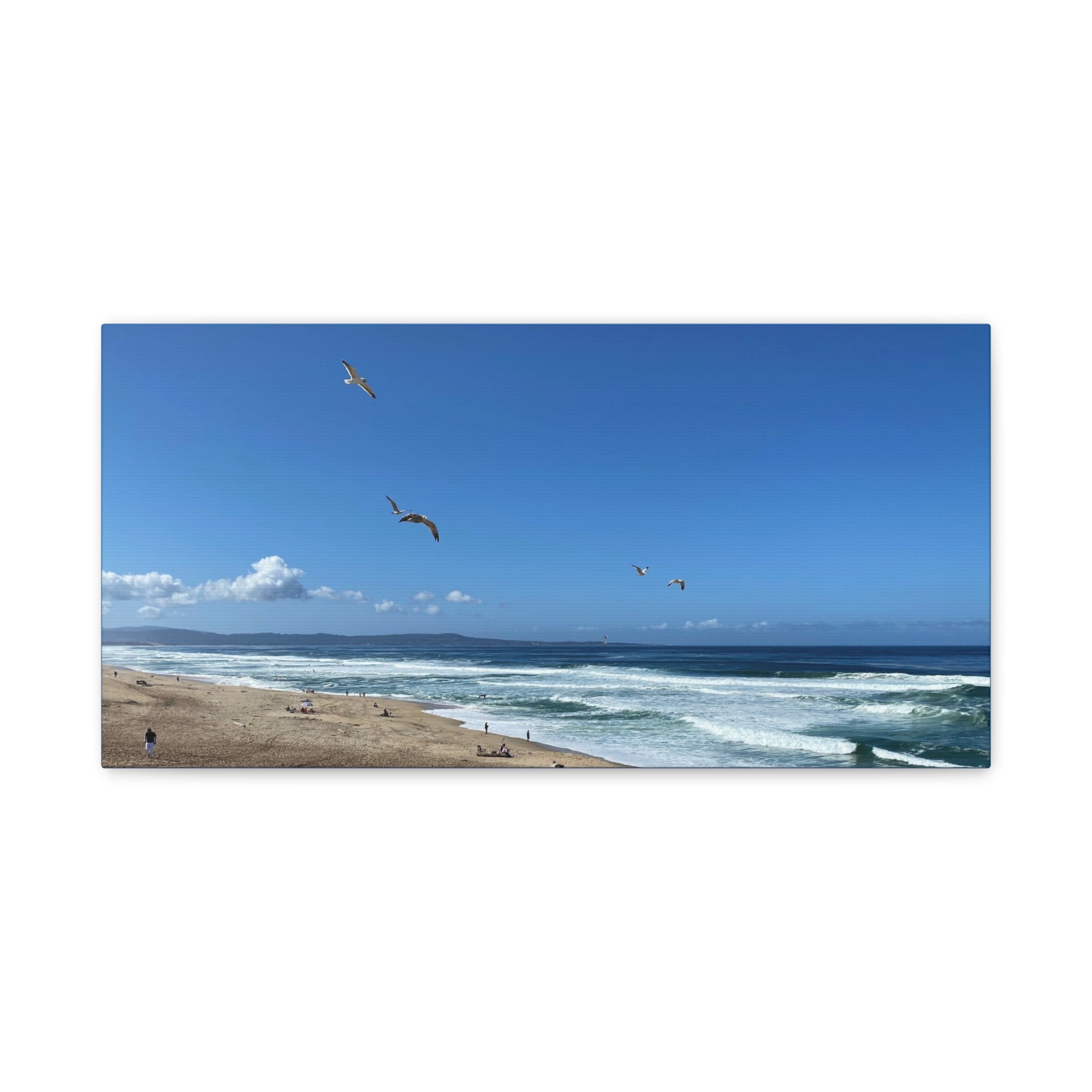 Coastal Seascape Canvas Print — Panoramic Beach with Seagulls