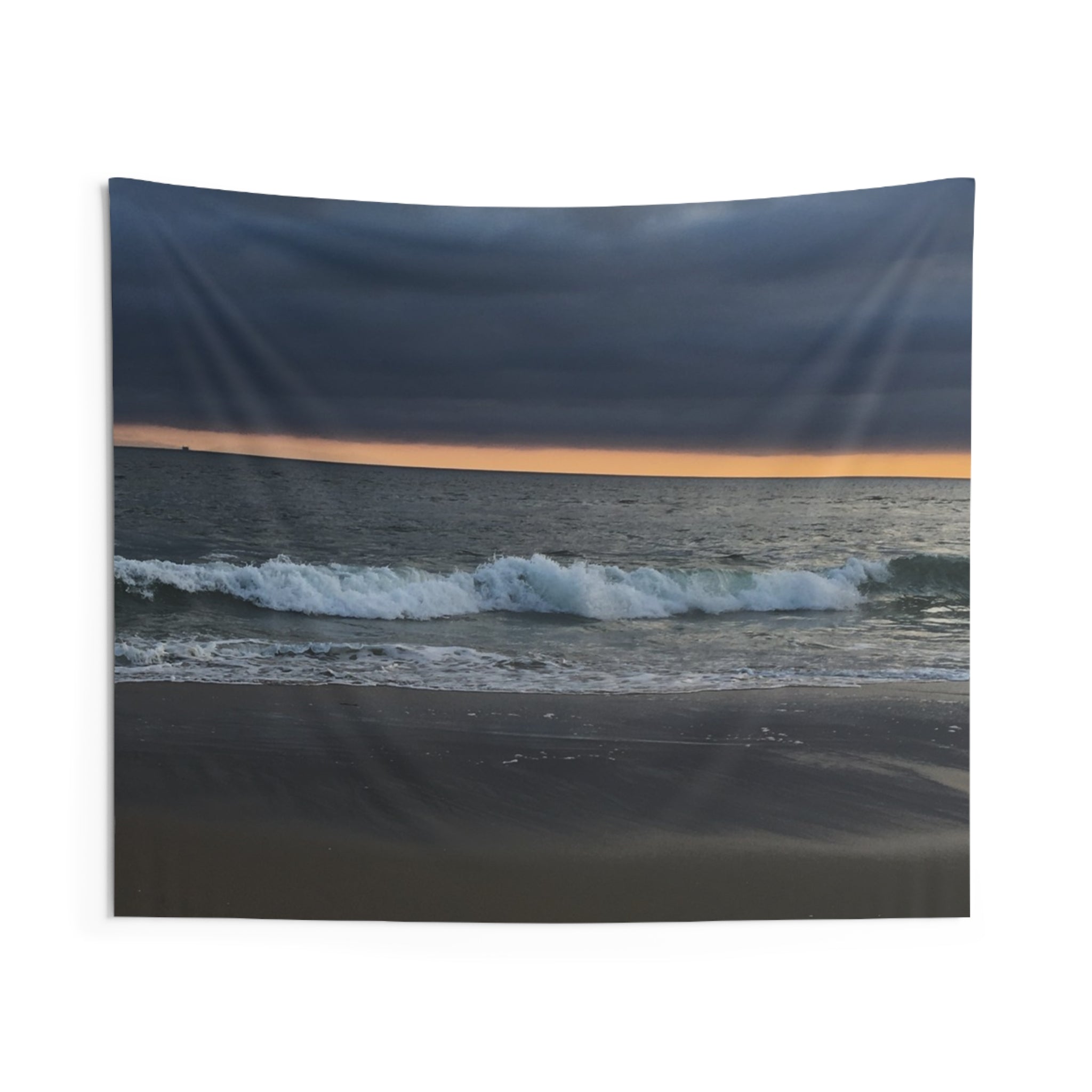 Ocean Sunset Wall Tapestry — Moody Beach Waves Coastal Wall Art