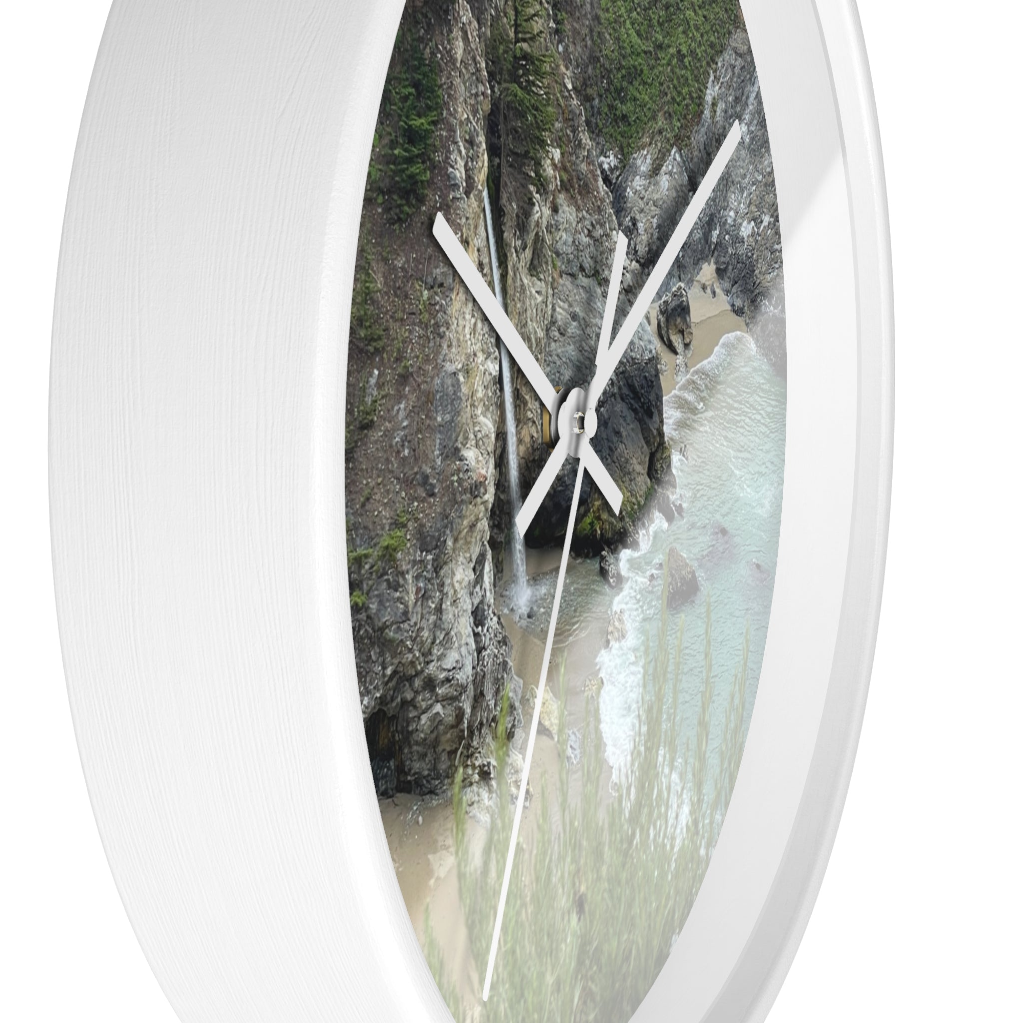 Coastal Cove Wall Clock — Beach Cliff & Waterfall Scenic Timepiece