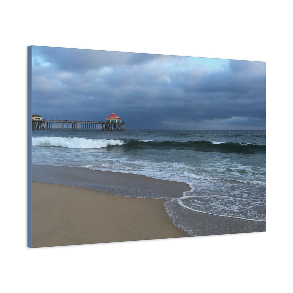 Ocean Pier Beach Canvas Print — Moody Seascape Matte Stretched Wall Art