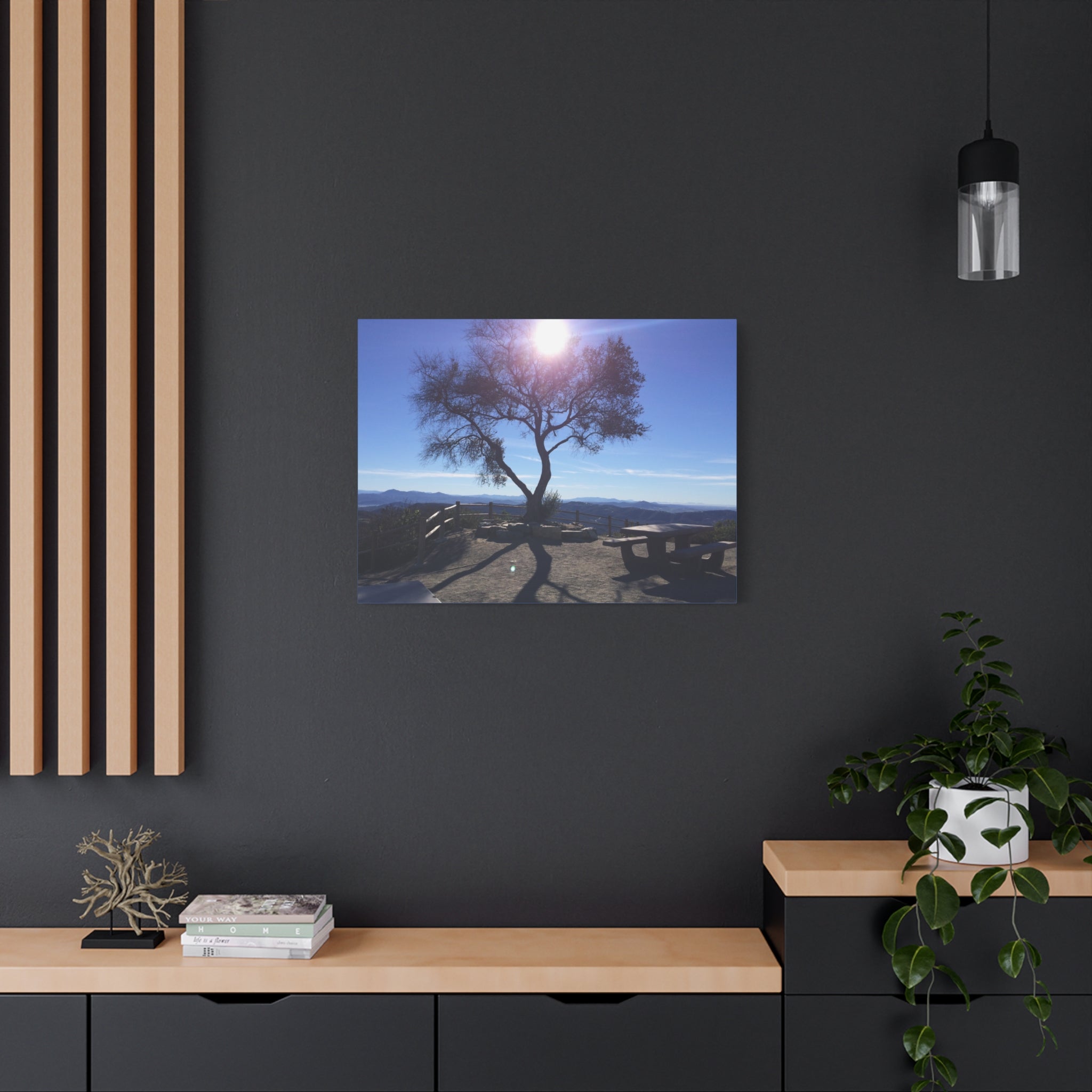 Sunlit Ridge Tree Matte Canvas Print — Scenic Landscape Wall Art
