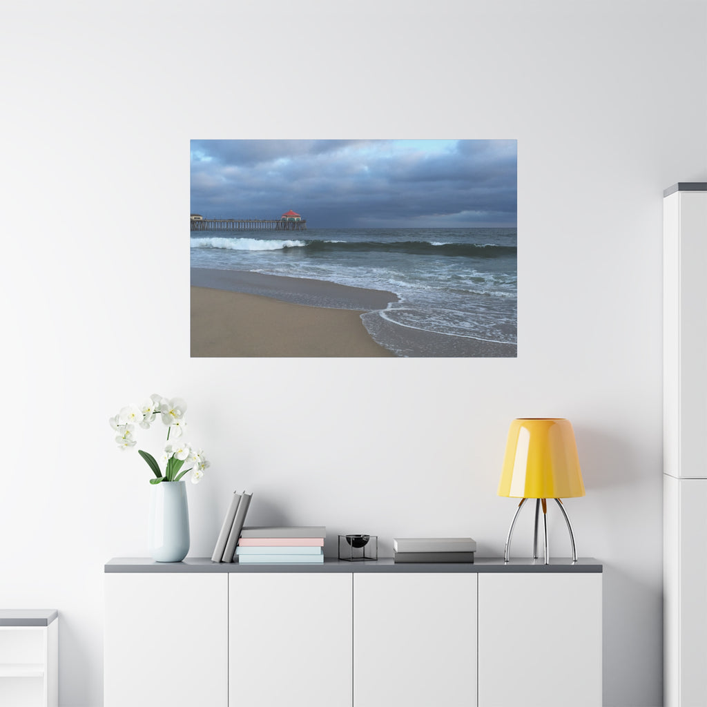 Ocean Pier Beach Canvas Print — Moody Seascape Matte Stretched Wall Art