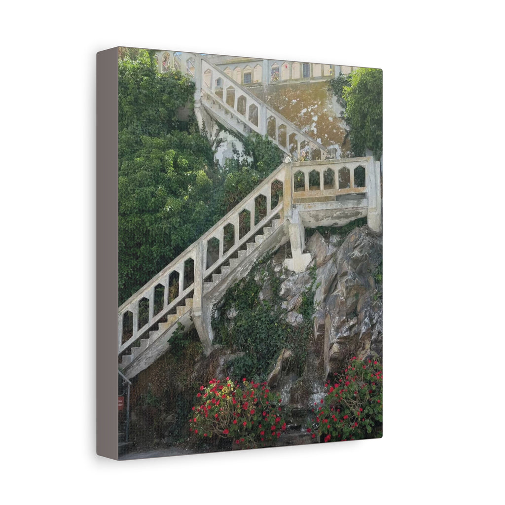 Mediterranean Staircase Matte Canvas Wall Art — Botanical Steps Landscape Print