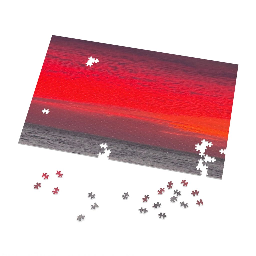 Sunset Horizon Jigsaw with Tin – Red Ocean Seascape Puzzle