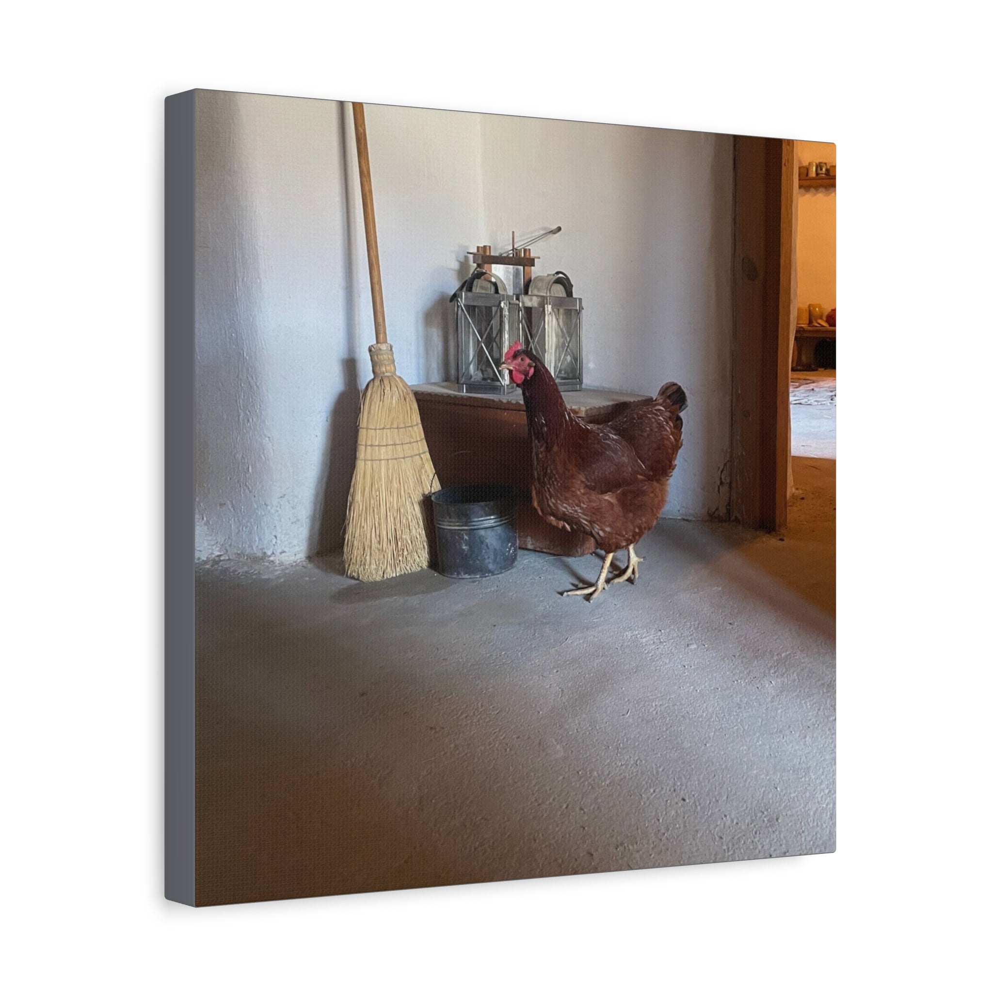 Farmhouse Chicken Canvas Print - Rustic Hen Matte Stretched Wall Art