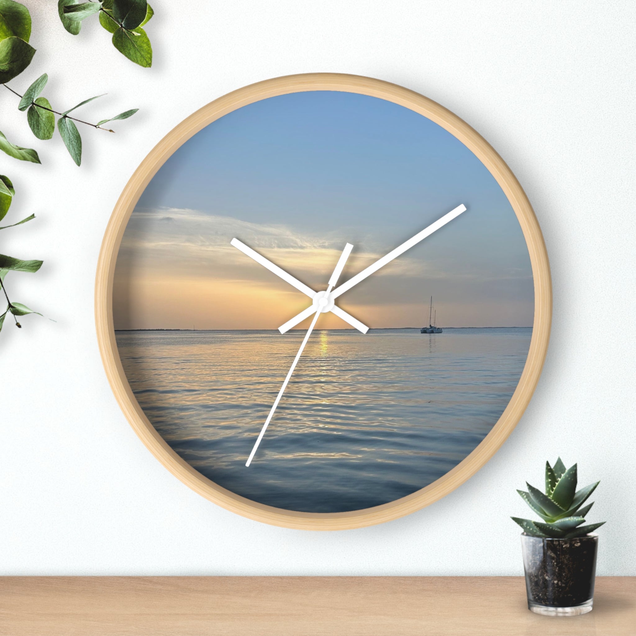 Sunset Sail Wall Clock — Coastal Sunset Seascape Home Decor