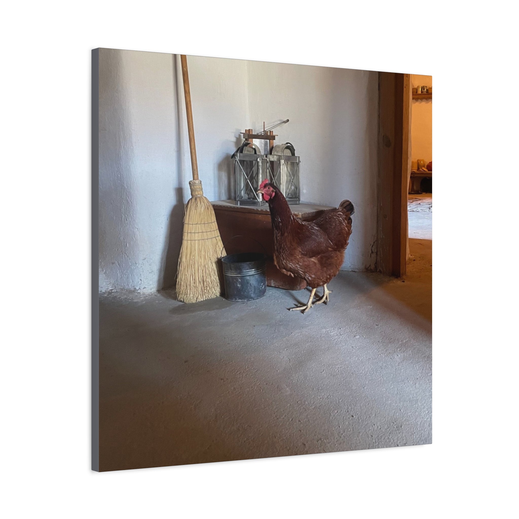 Farmhouse Chicken Canvas Print - Rustic Hen Matte Stretched Wall Art
