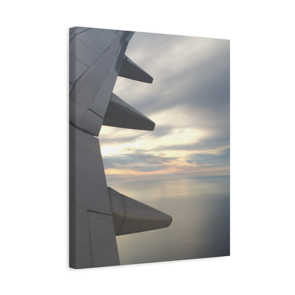 Airplane Wing Sunset Canvas Print — Matte Stretched Wall Art