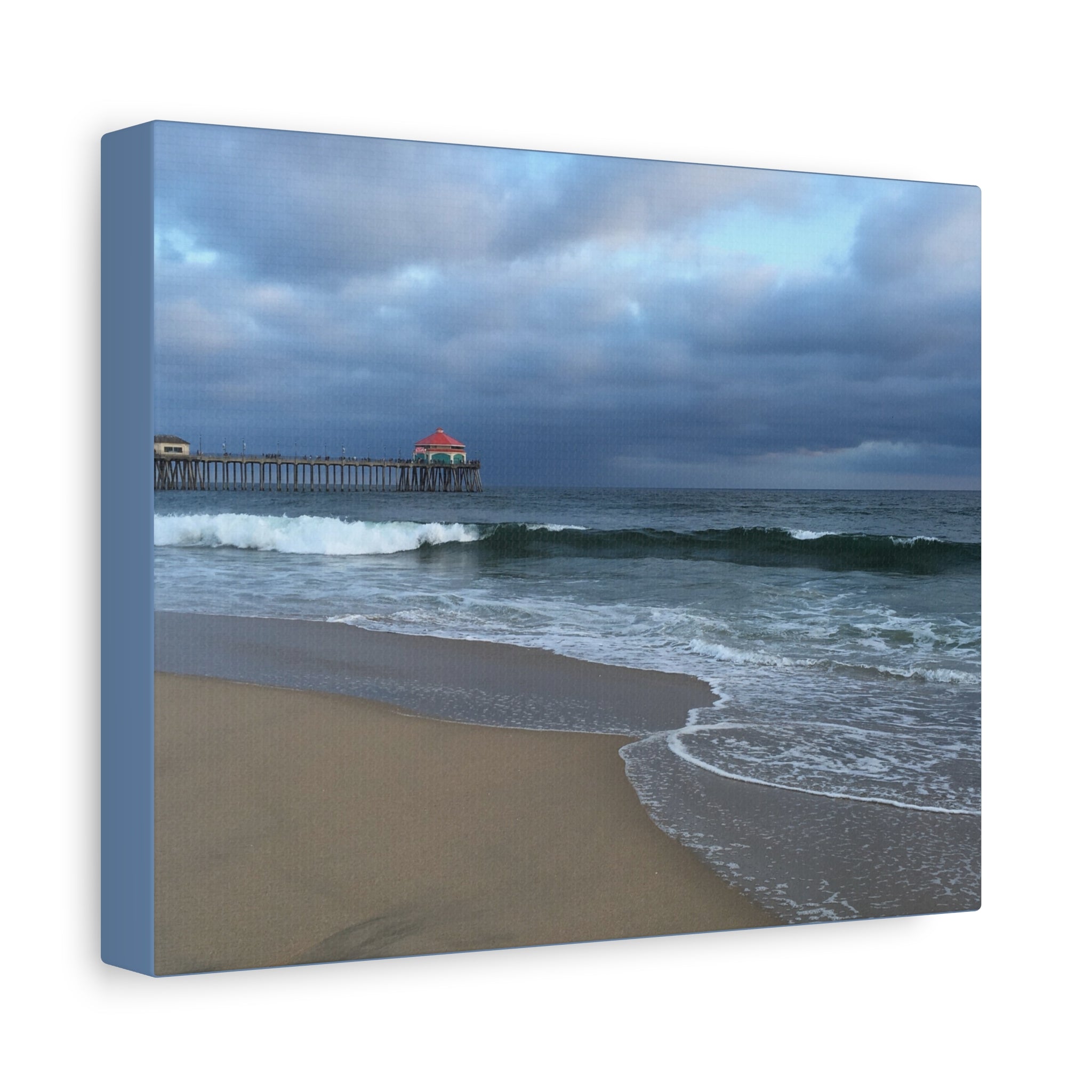 Ocean Pier Beach Canvas Print — Moody Seascape Matte Stretched Wall Art