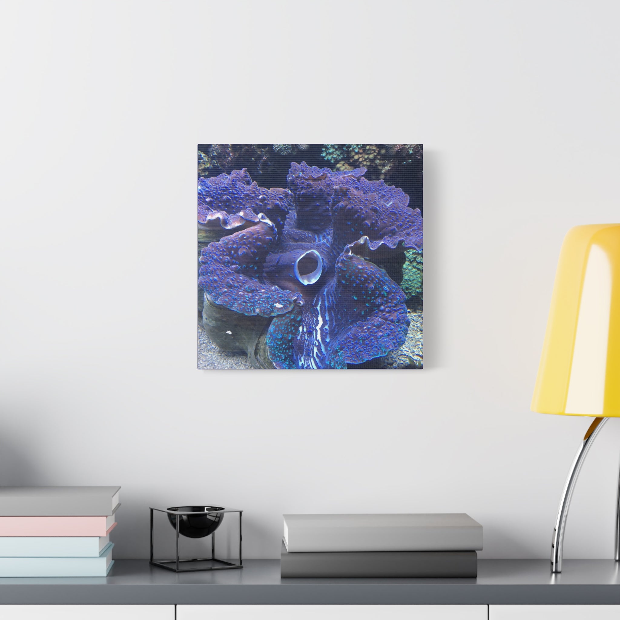 Blue Tridacna Clam Matte Canvas Print — Vibrant Ocean Coral Wall Art