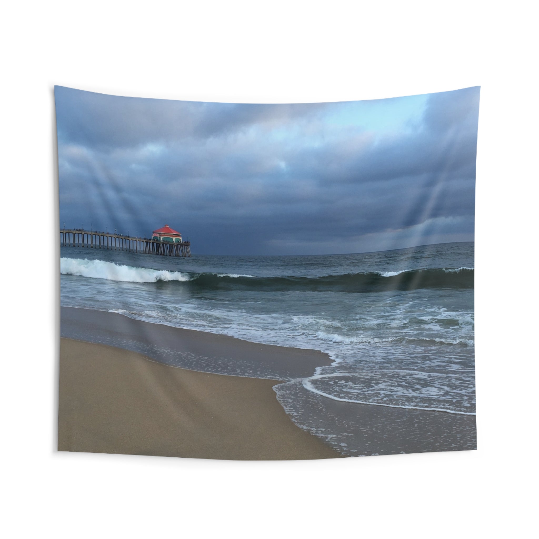 Beach Pier Ocean Tapestry — Moody Seascape Wall Hanging for Coastal Decor